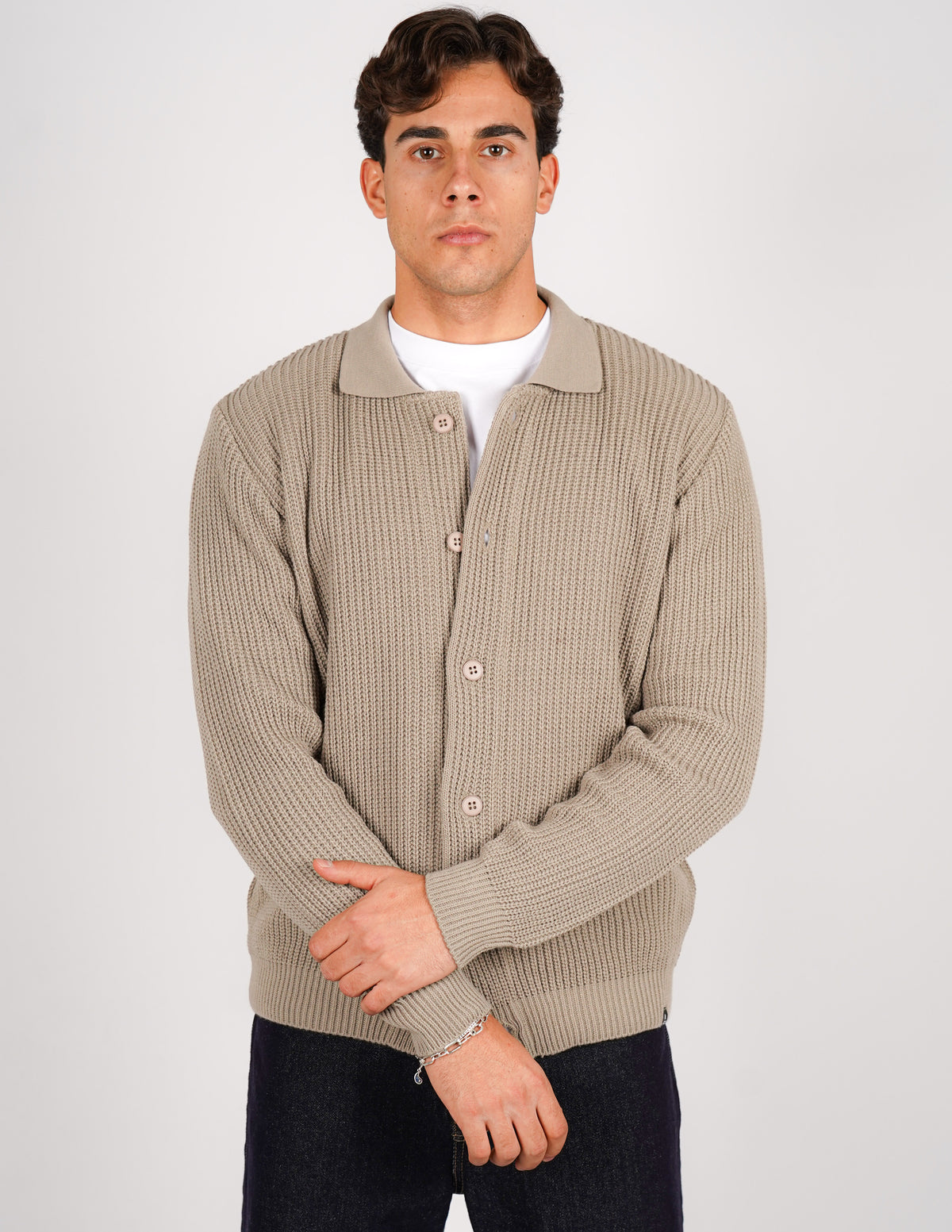 cardigan strutturato tinta unita con collo