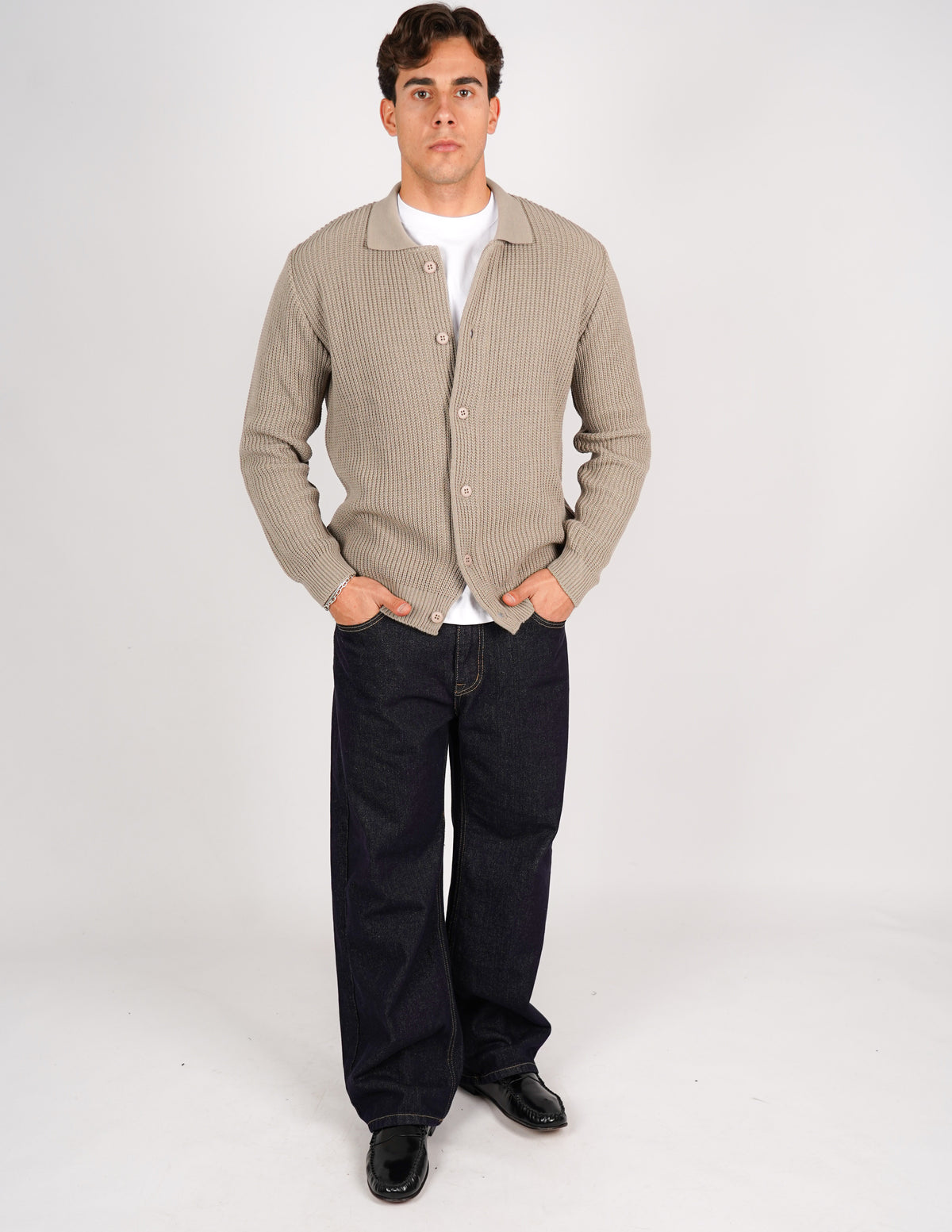 cardigan strutturato tinta unita con collo