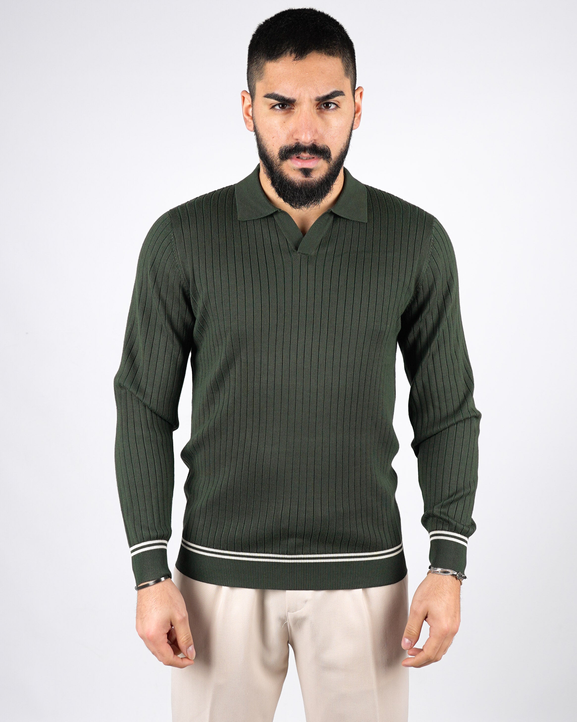 POLO COLLO APERTO CON RIGHE