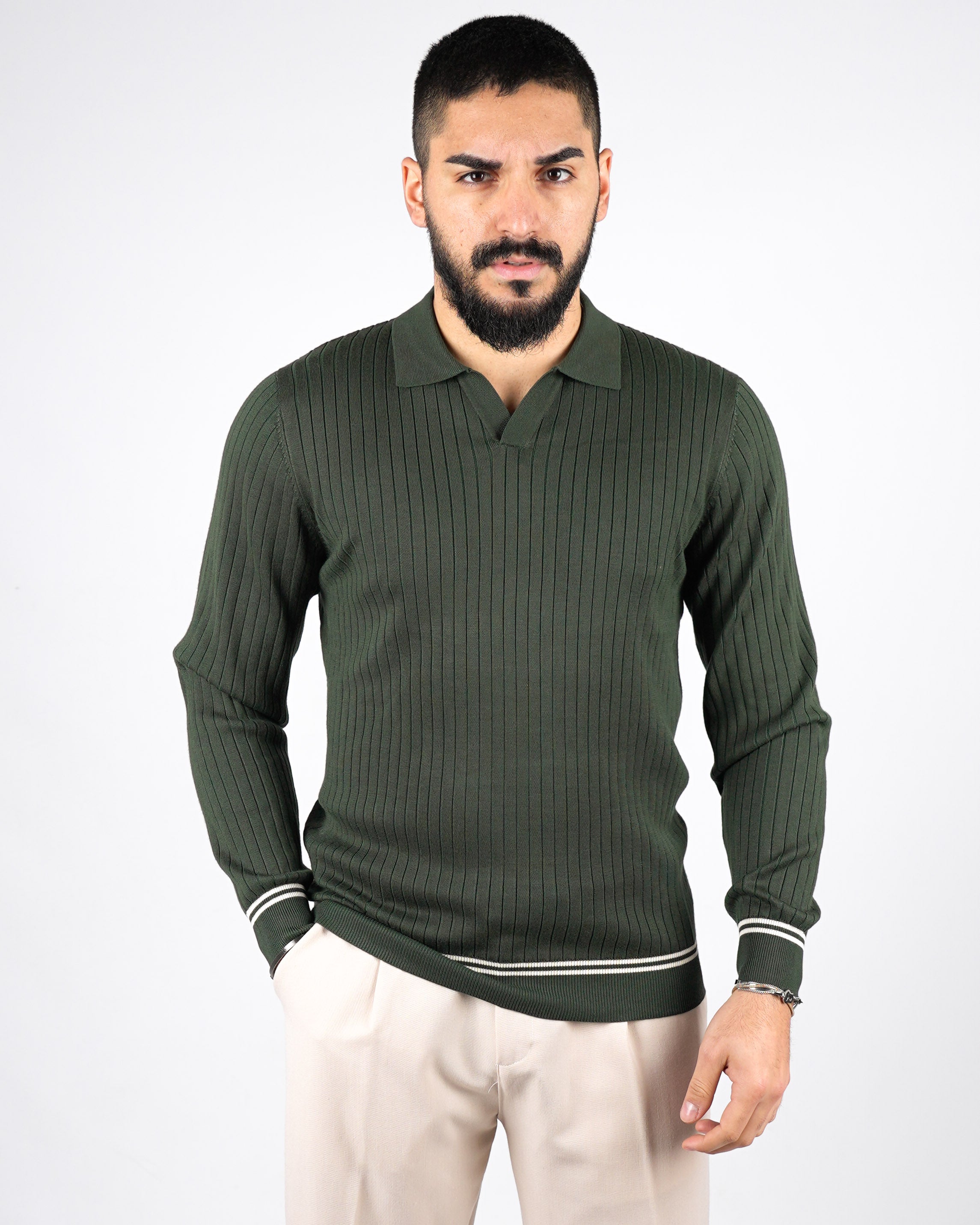 POLO COLLO APERTO CON RIGHE