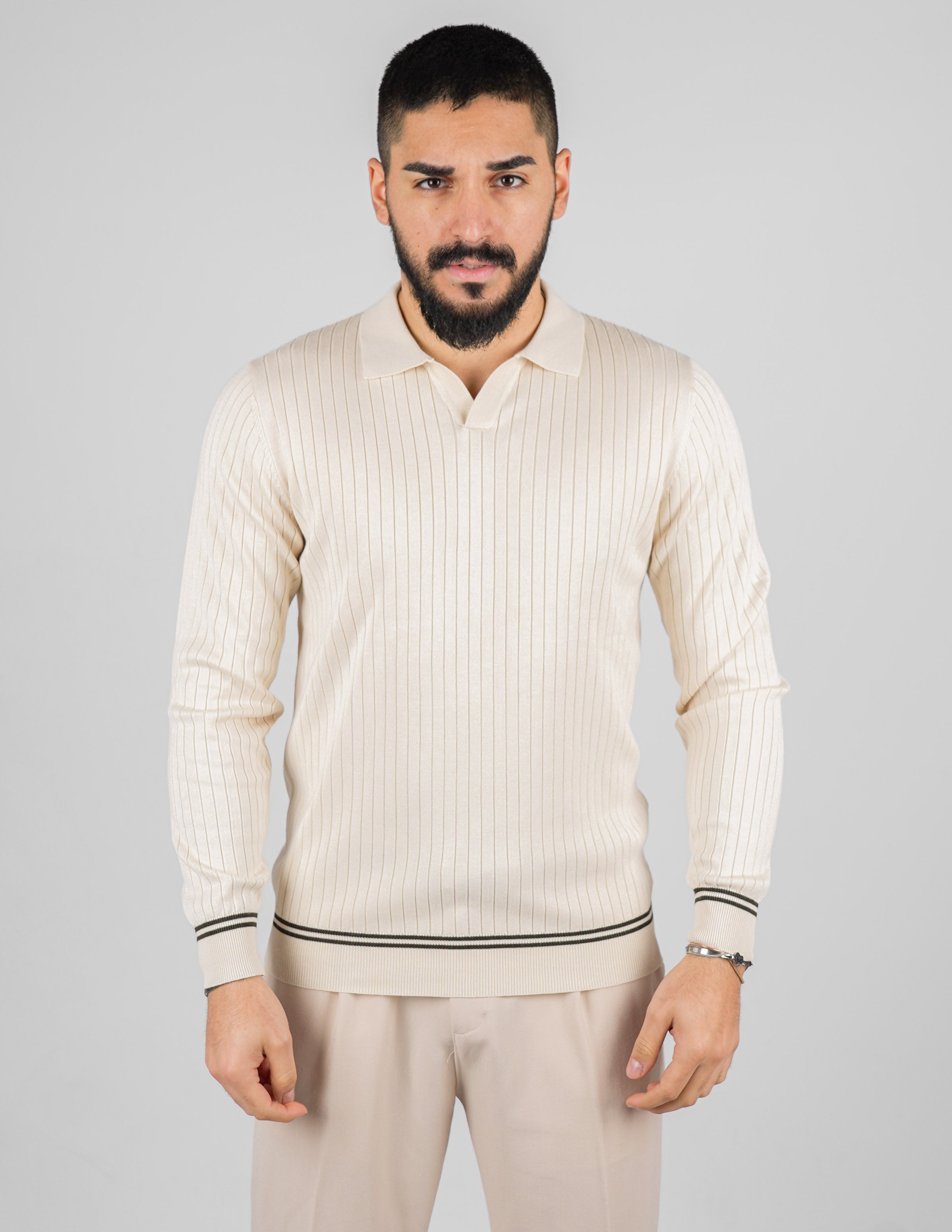 POLO COLLO APERTO CON RIGHE