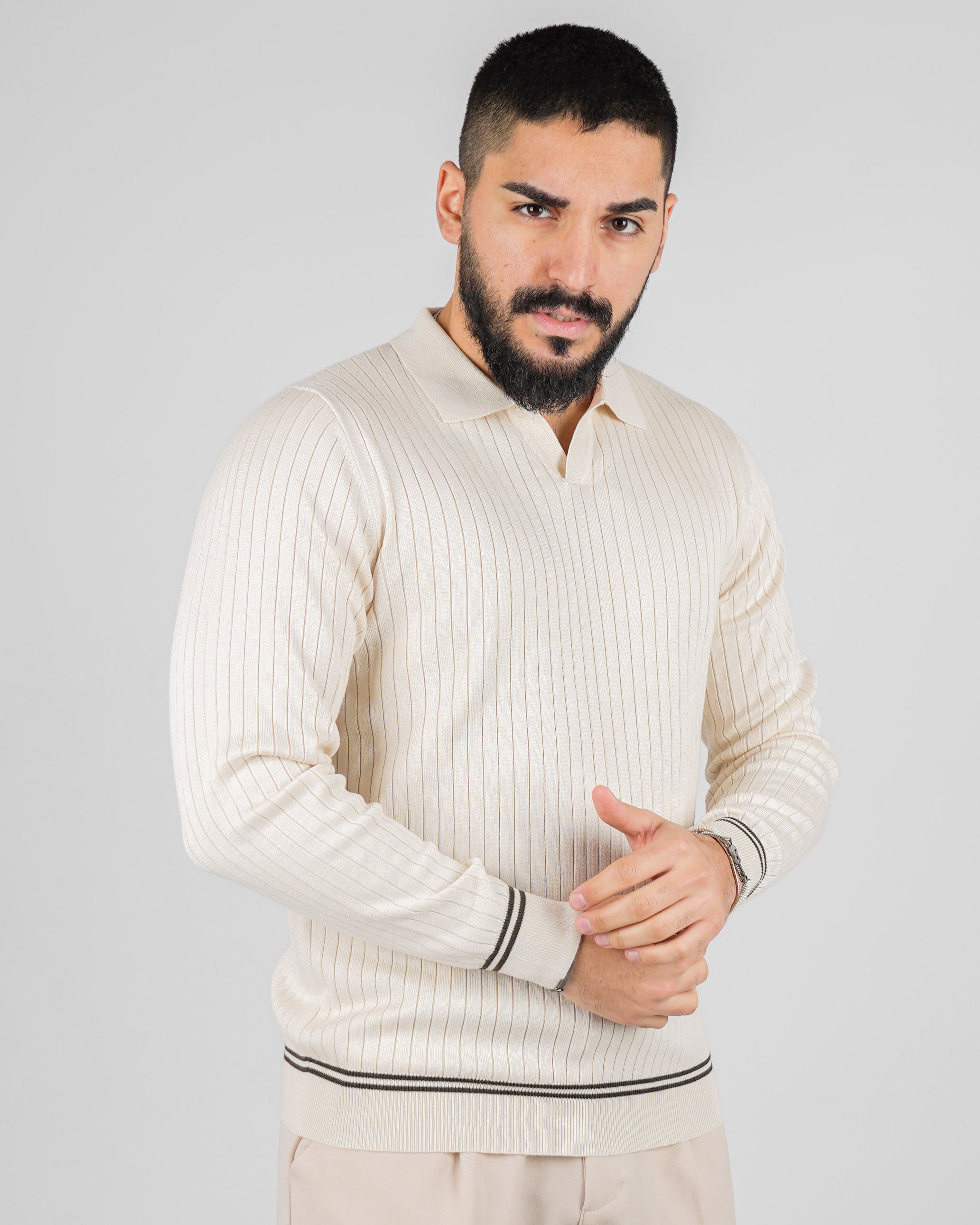 POLO COLLO APERTO CON RIGHE