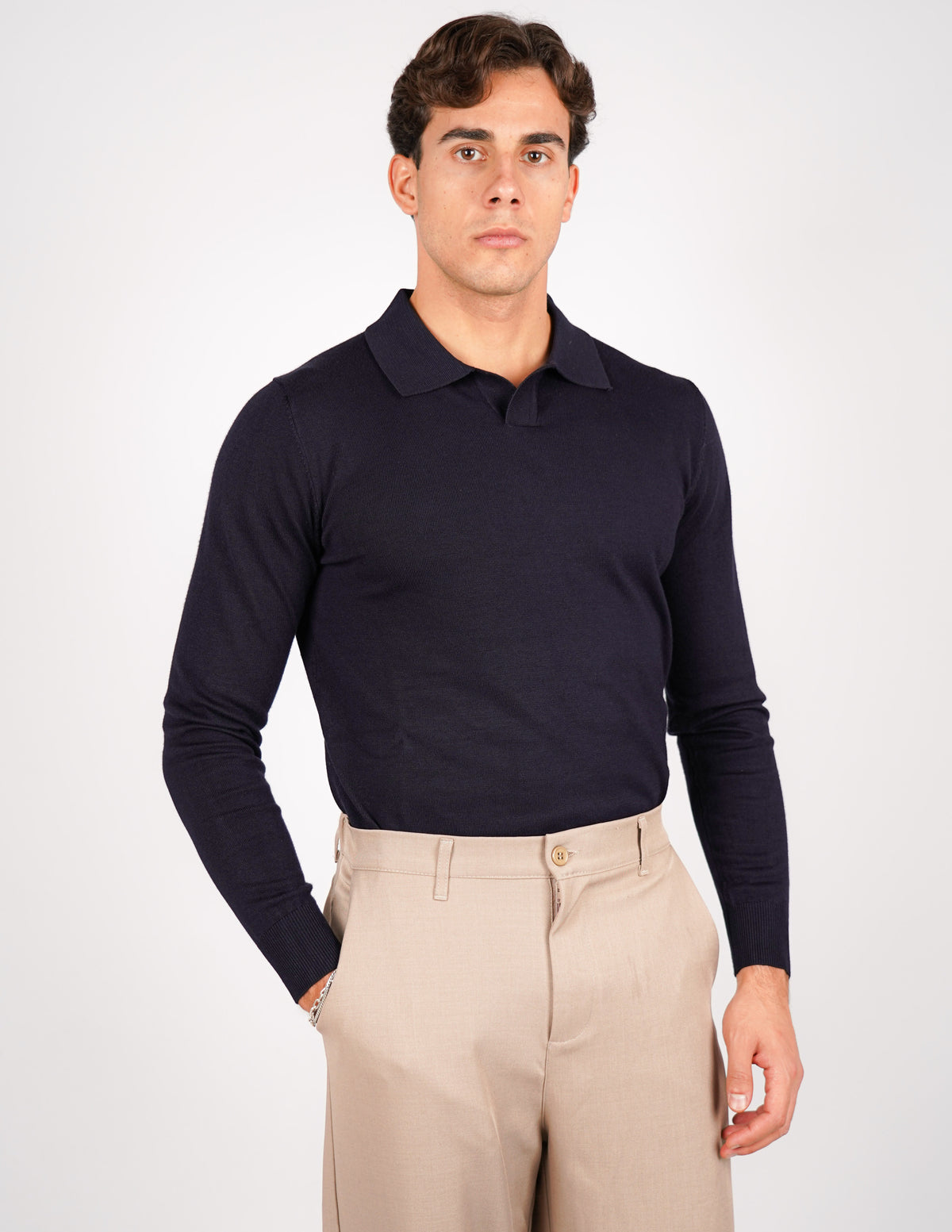 polo manica lunga con collo aperto