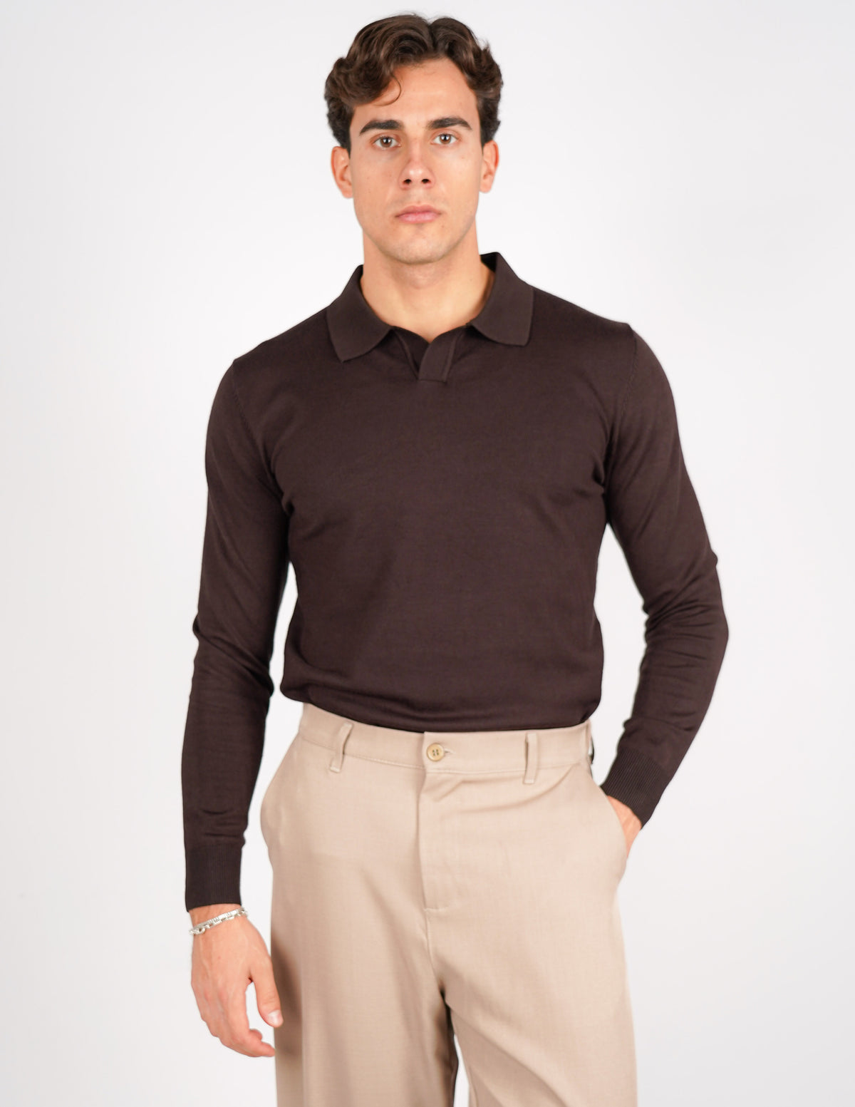 polo manica lunga con collo aperto
