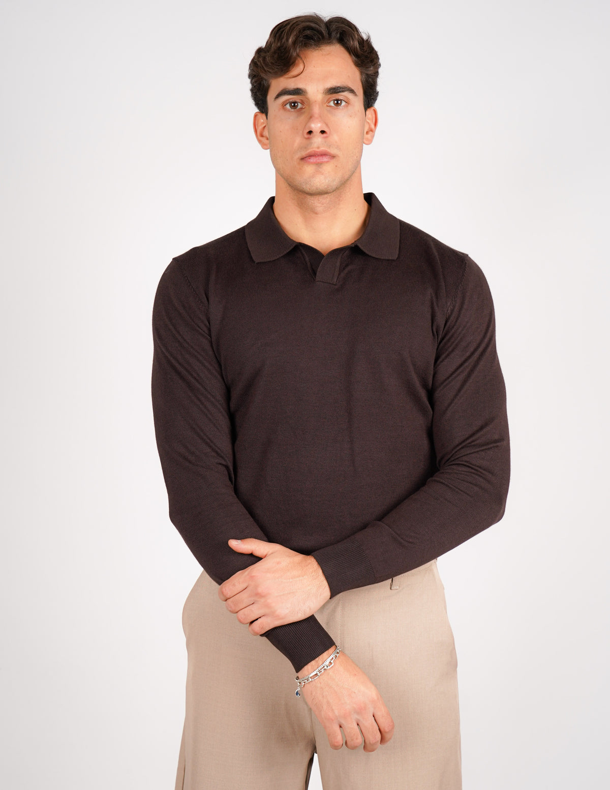 polo manica lunga con collo aperto