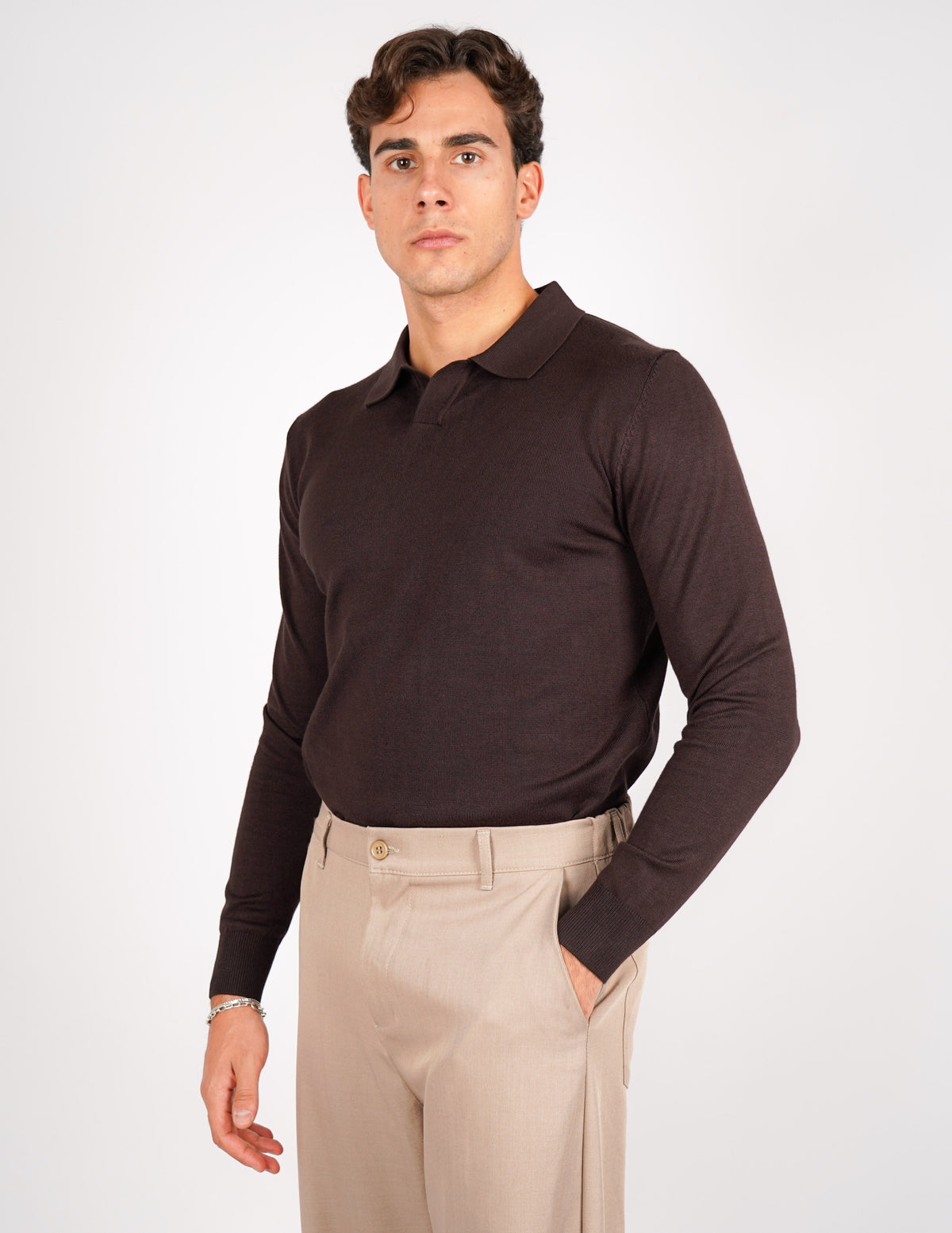 polo manica lunga con collo aperto