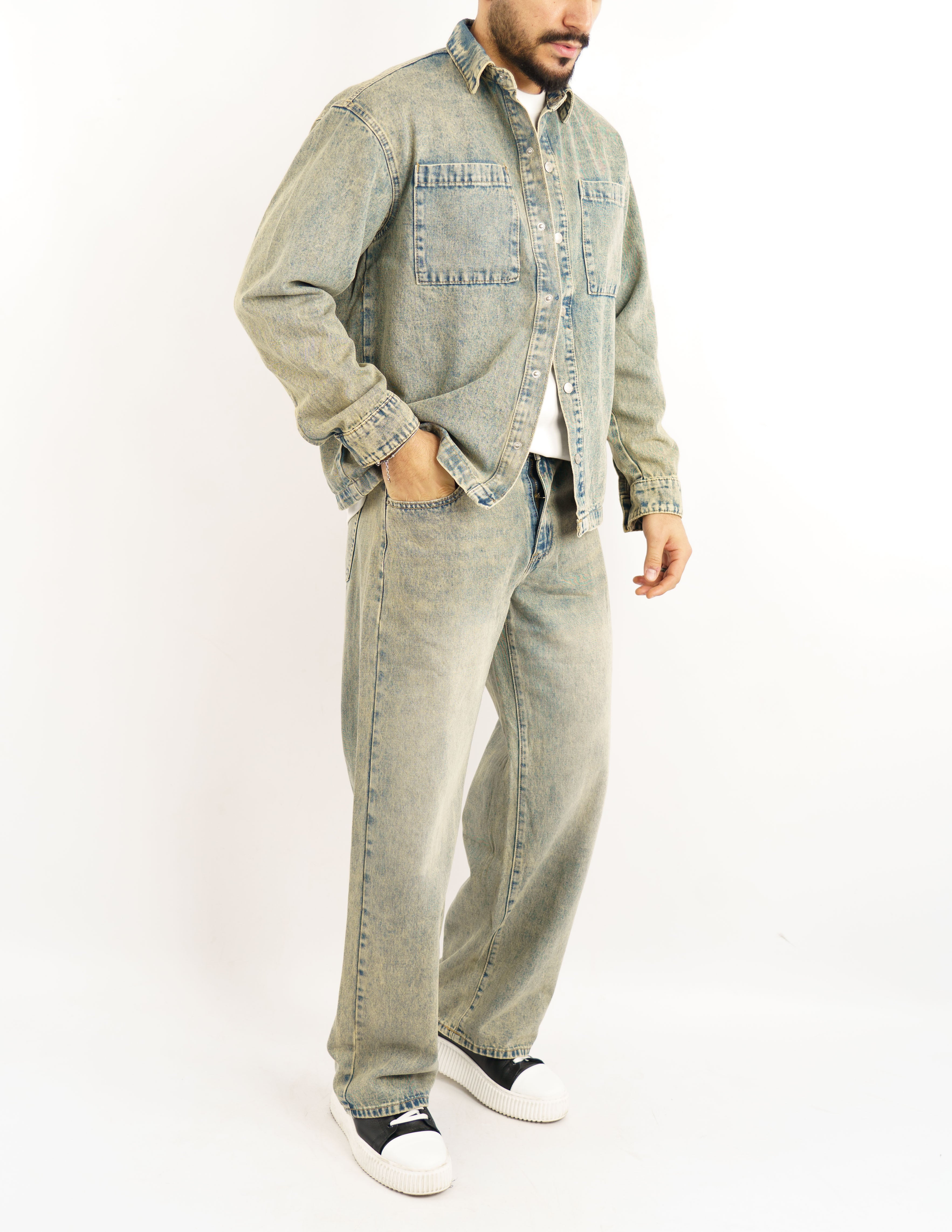 coordinato uomo jeans sabbiato