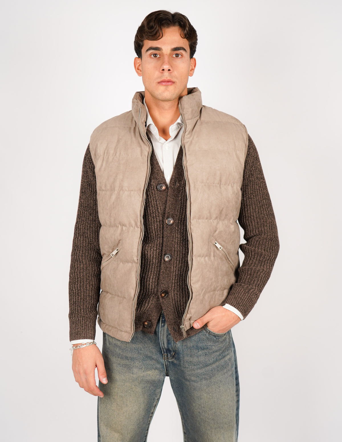 gilet imbottito effetto camoscio