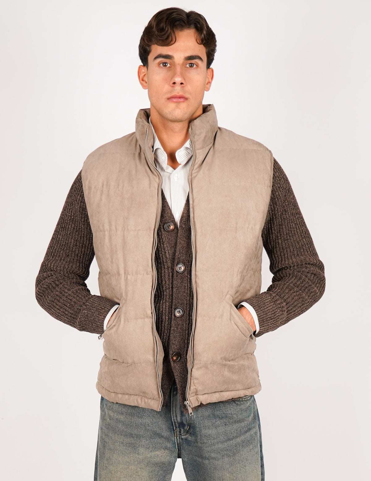 gilet imbottito effetto camoscio