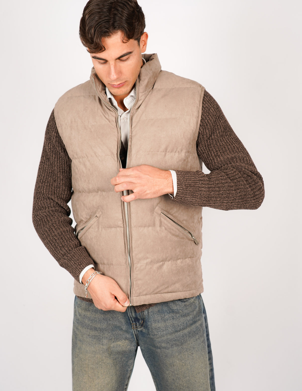 gilet imbottito effetto camoscio