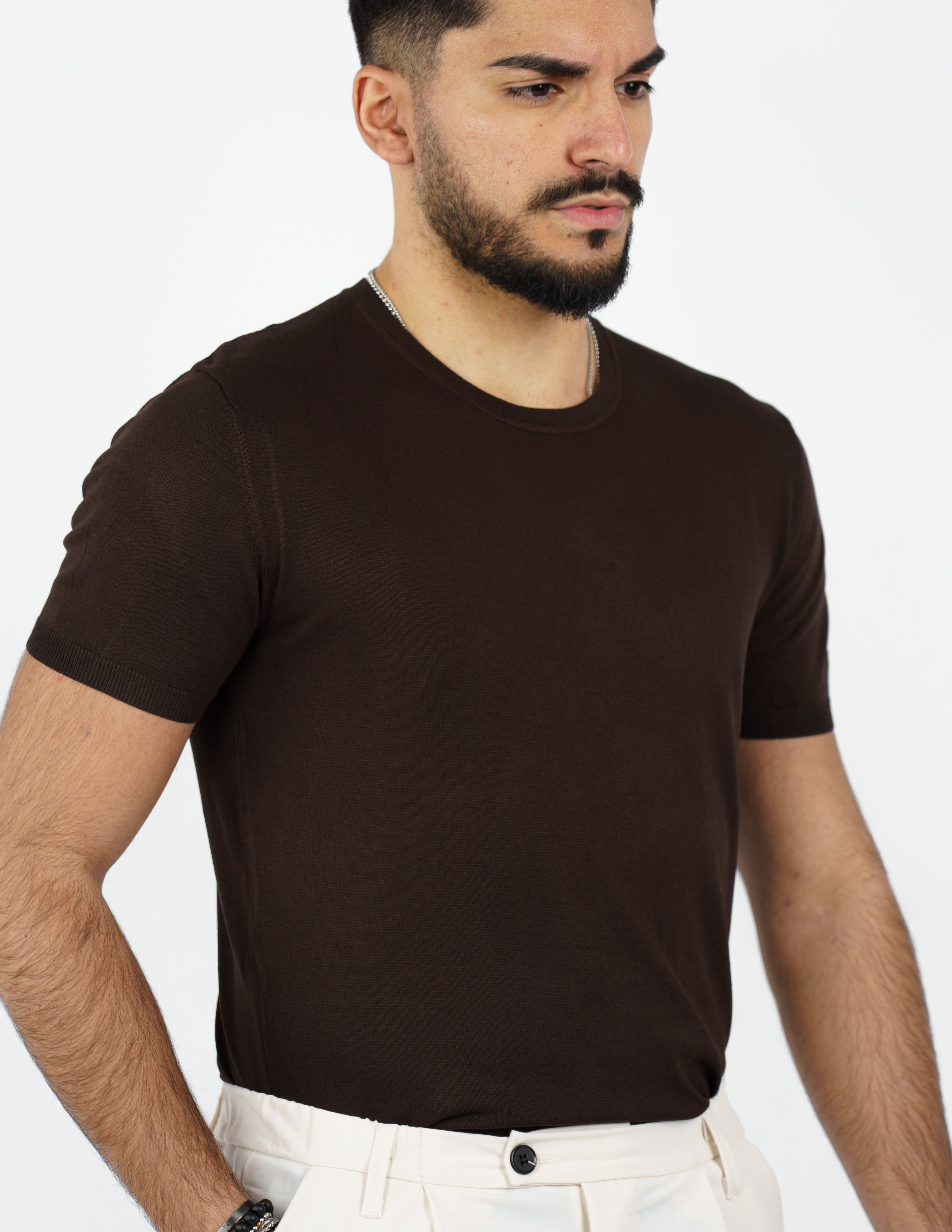 t-shirt girocollo in maglia leggera