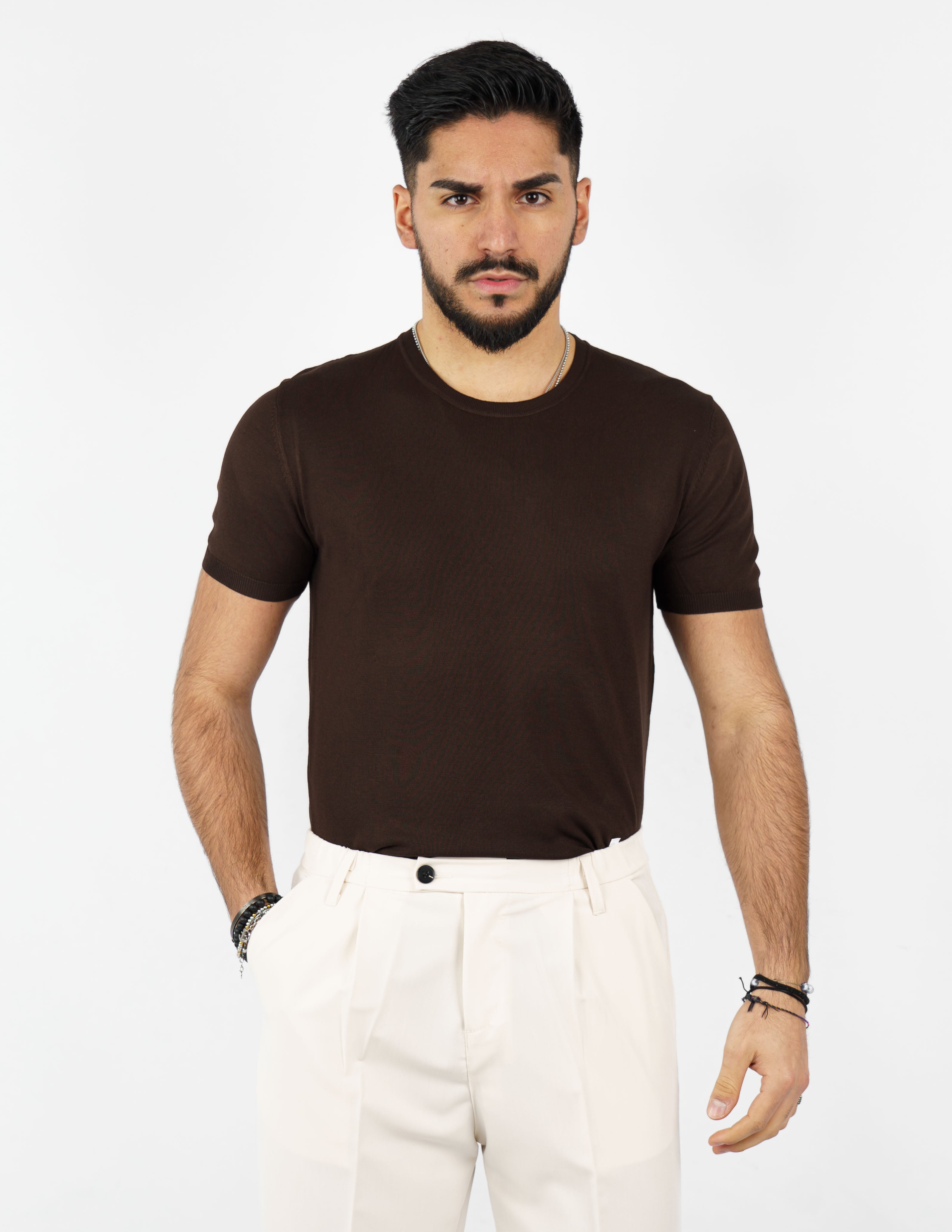 t-shirt girocollo in maglia leggera