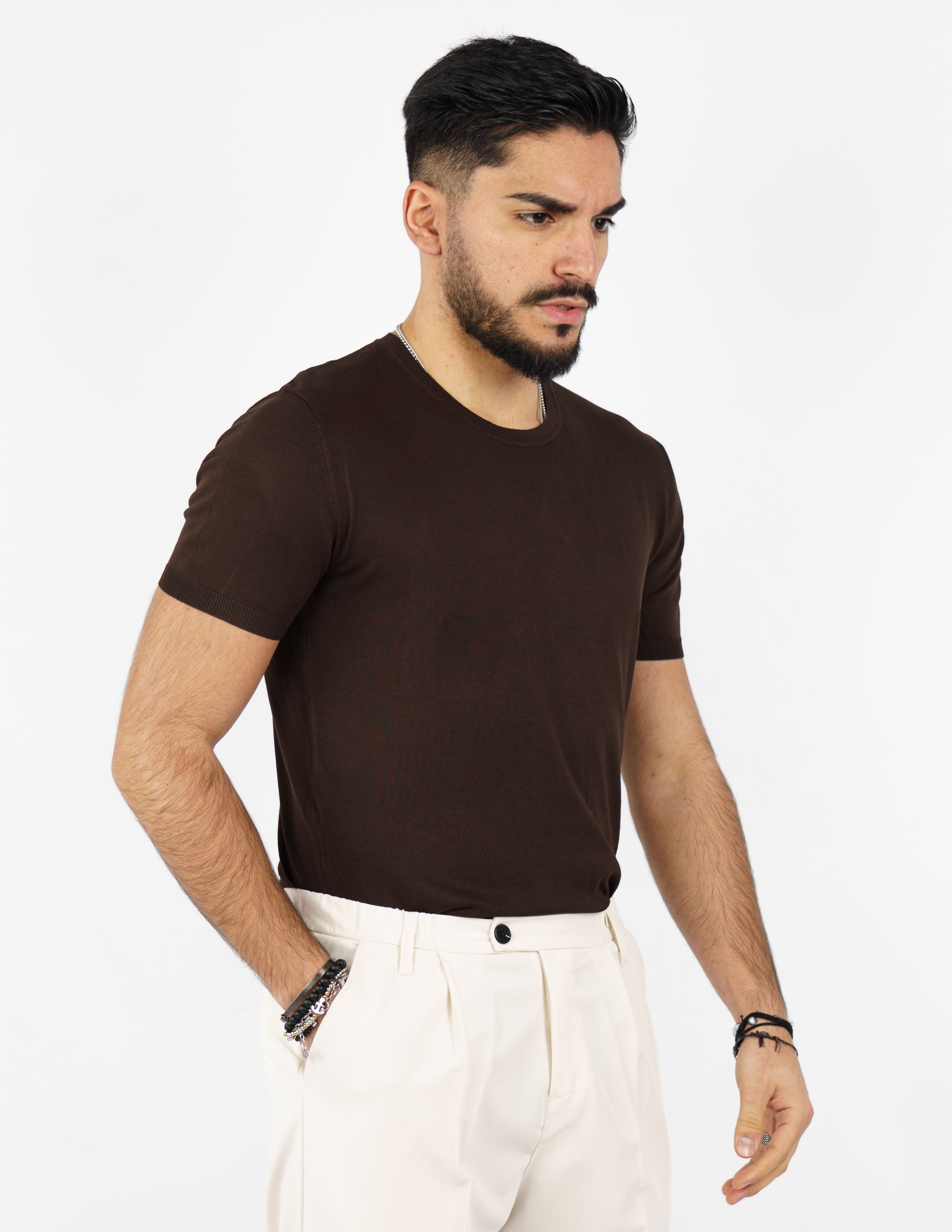 t-shirt girocollo in maglia leggera