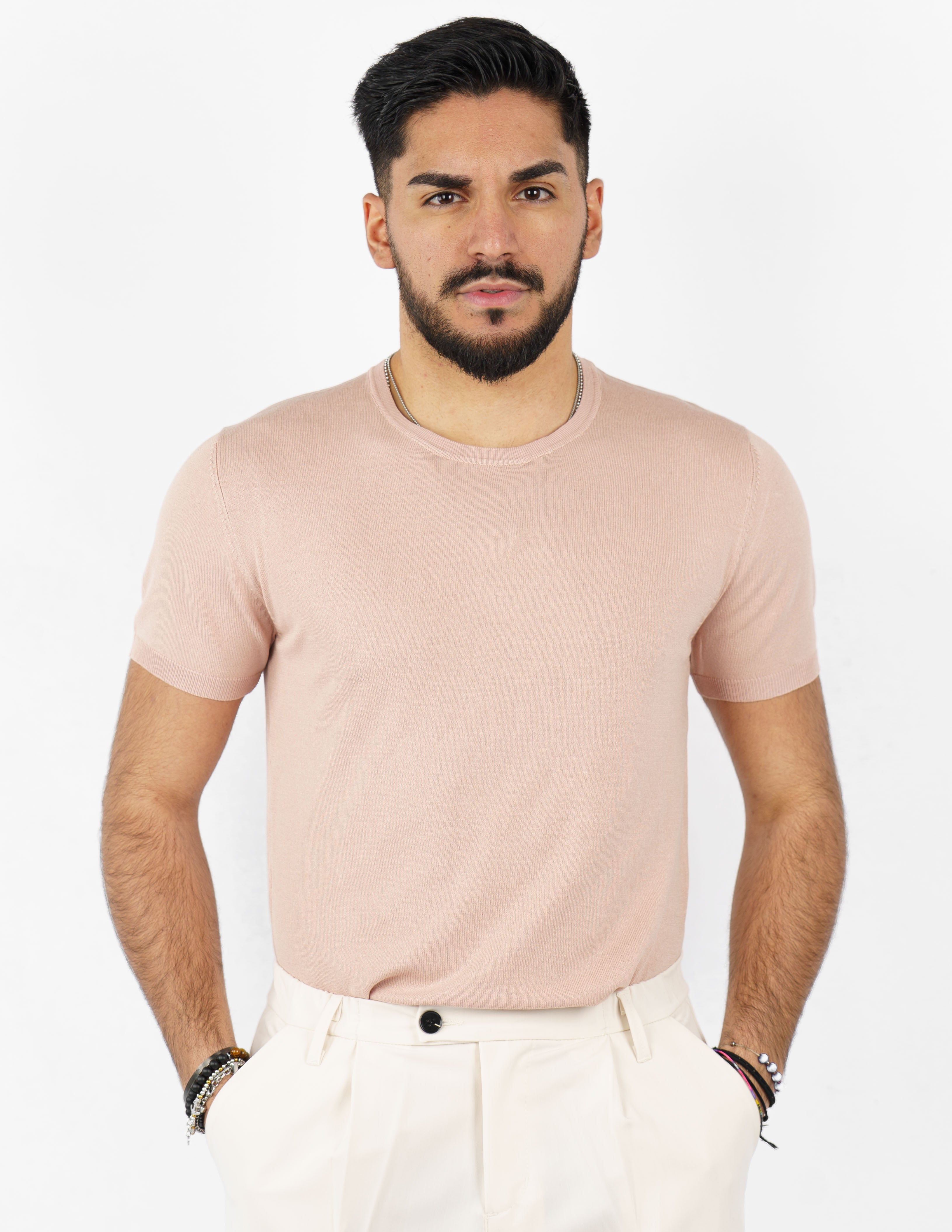 t-shirt girocollo in maglia leggera