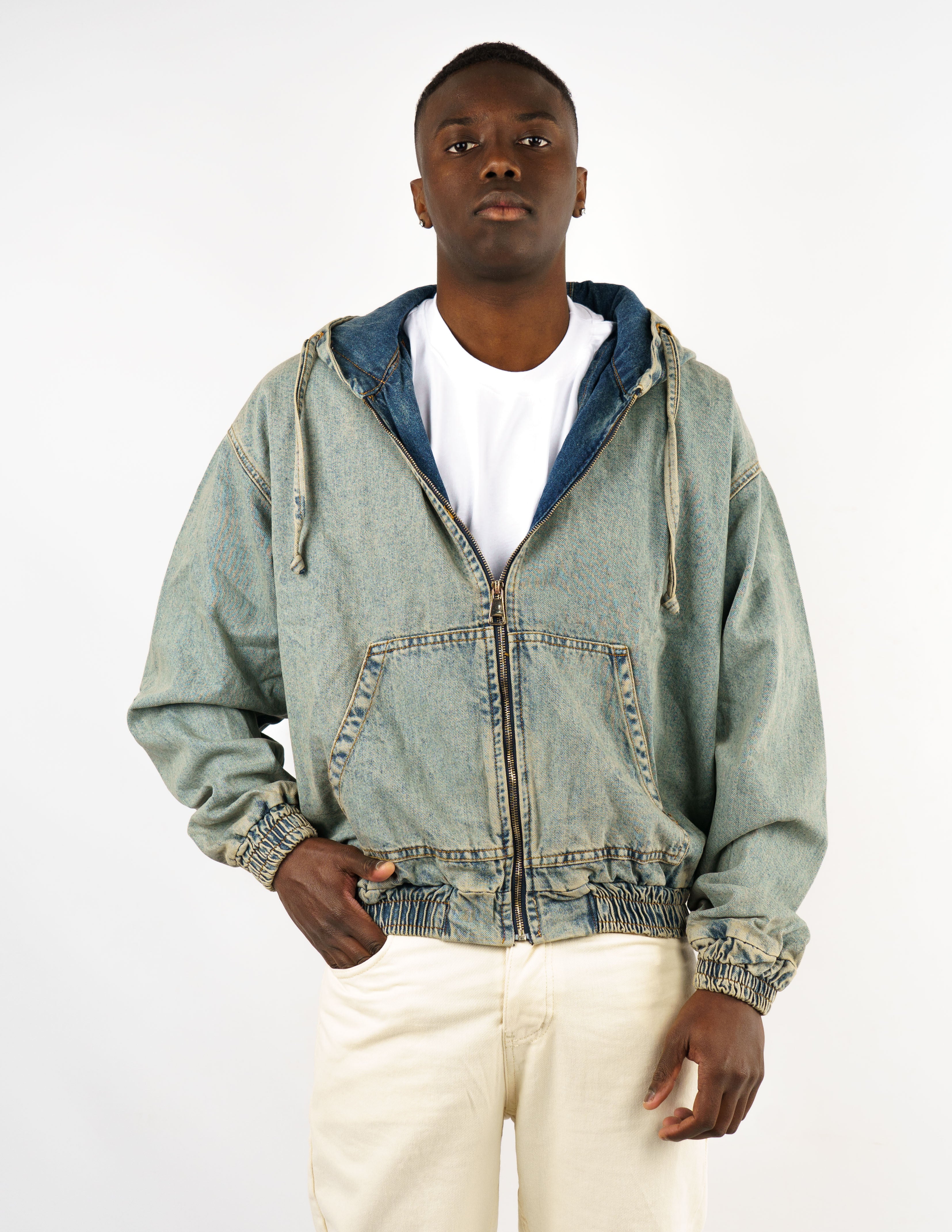 giubbino in denim con cappuccio