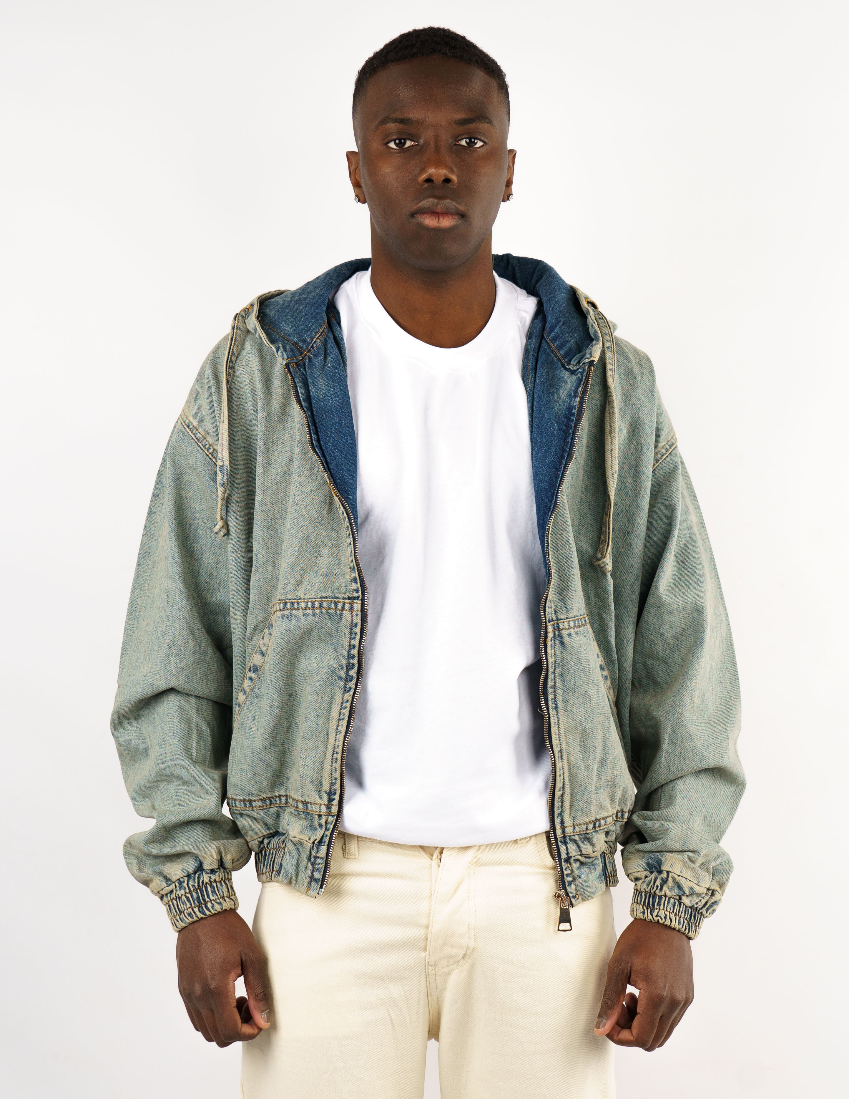 giubbino in denim con cappuccio