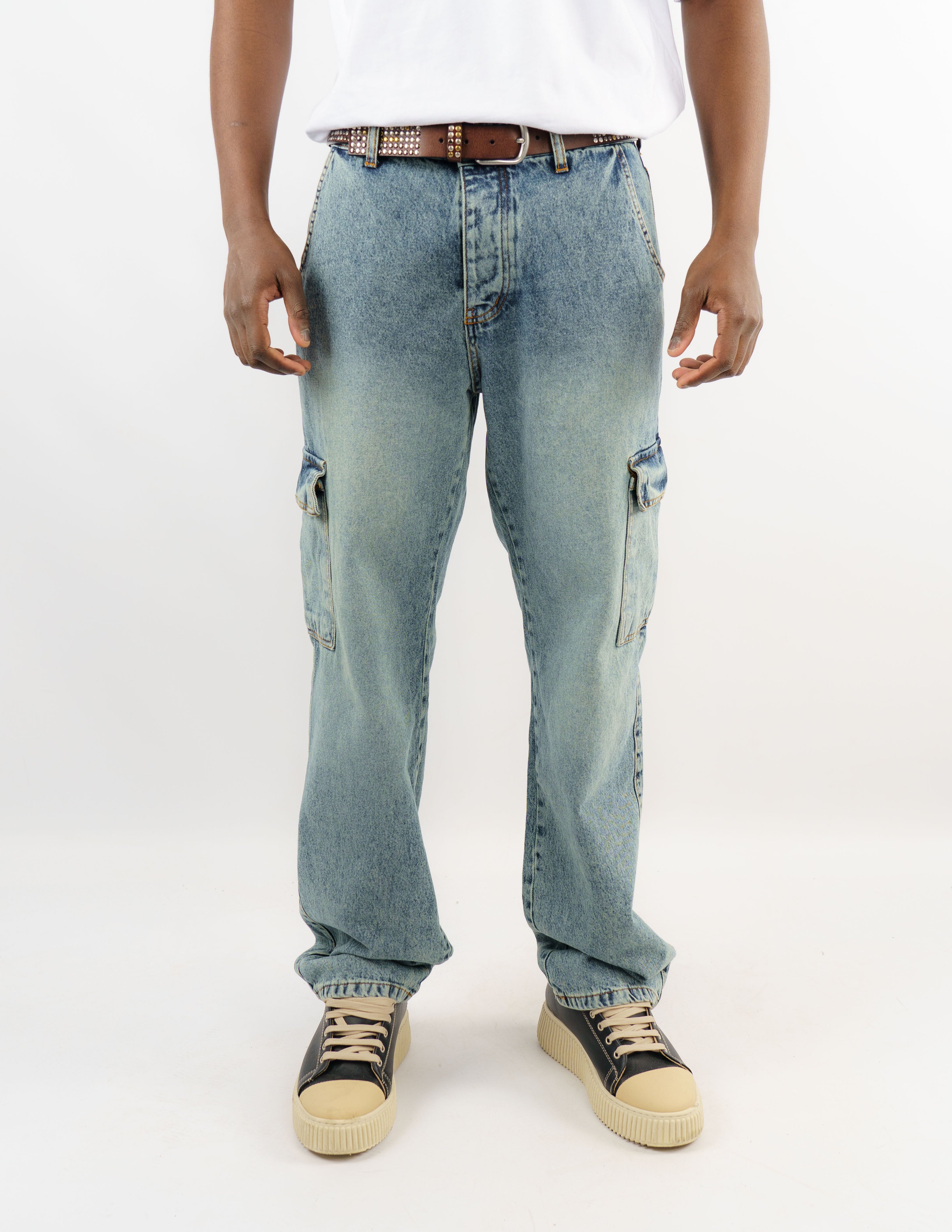 jeans baggy effetto sabbia con tasconi