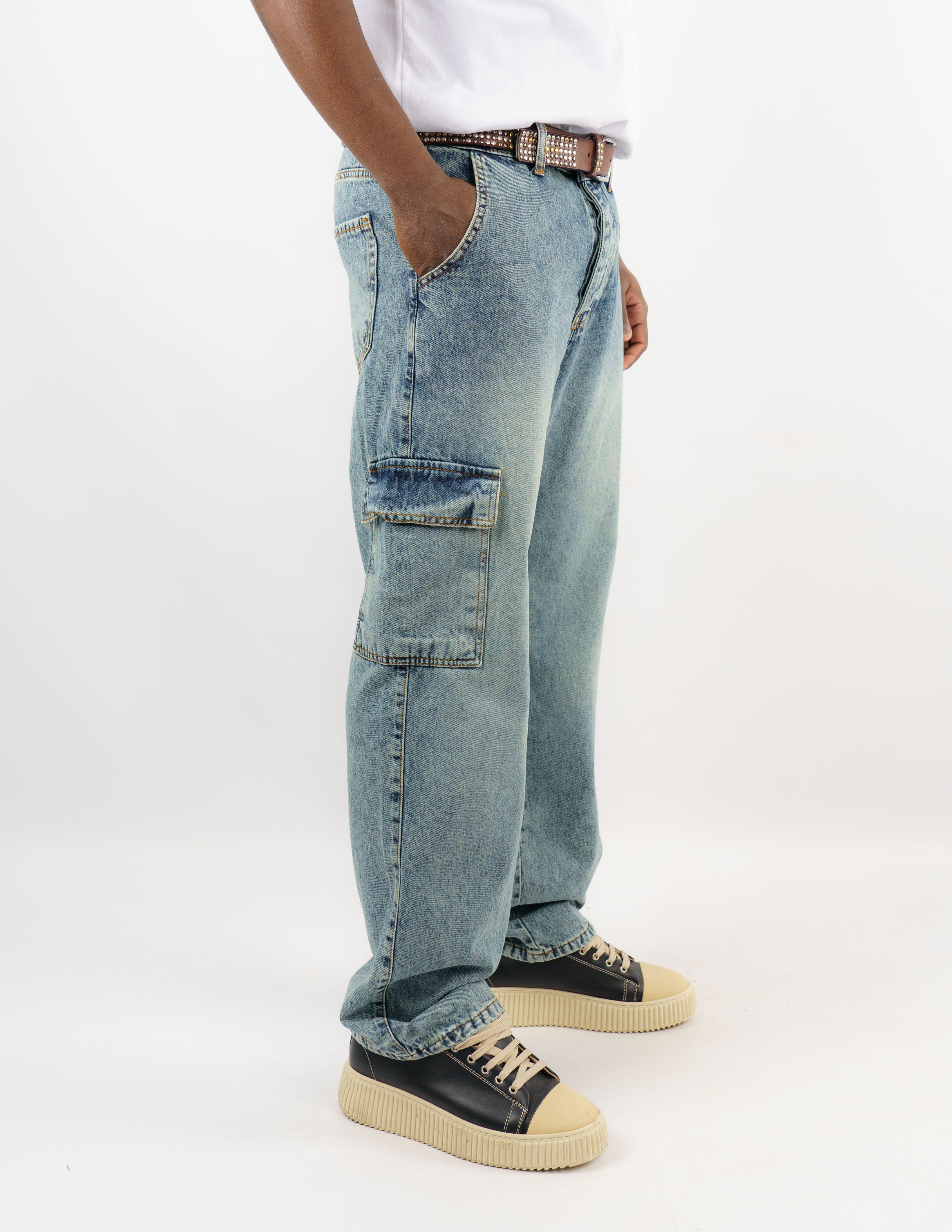 jeans baggy effetto sabbia con tasconi