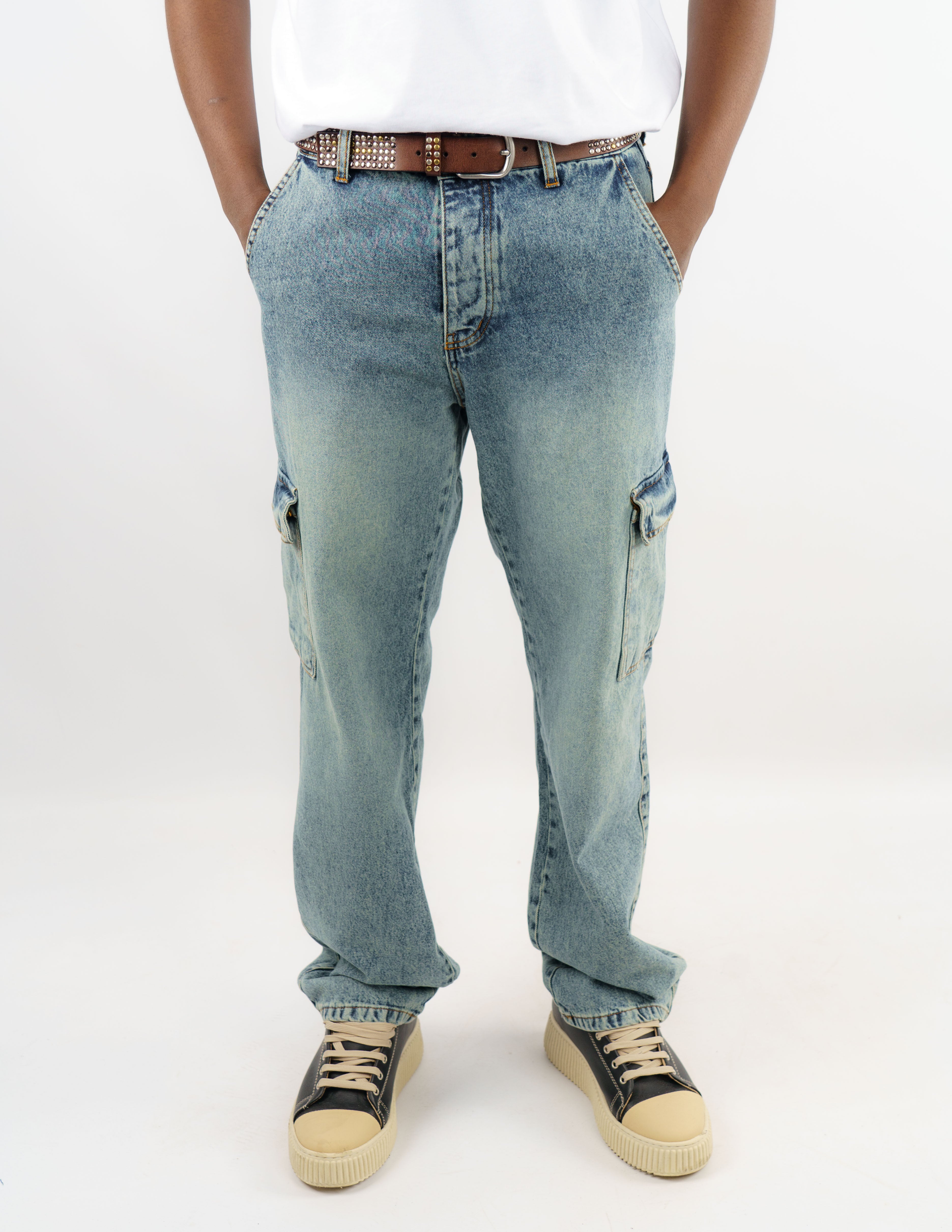 jeans baggy effetto sabbia con tasconi