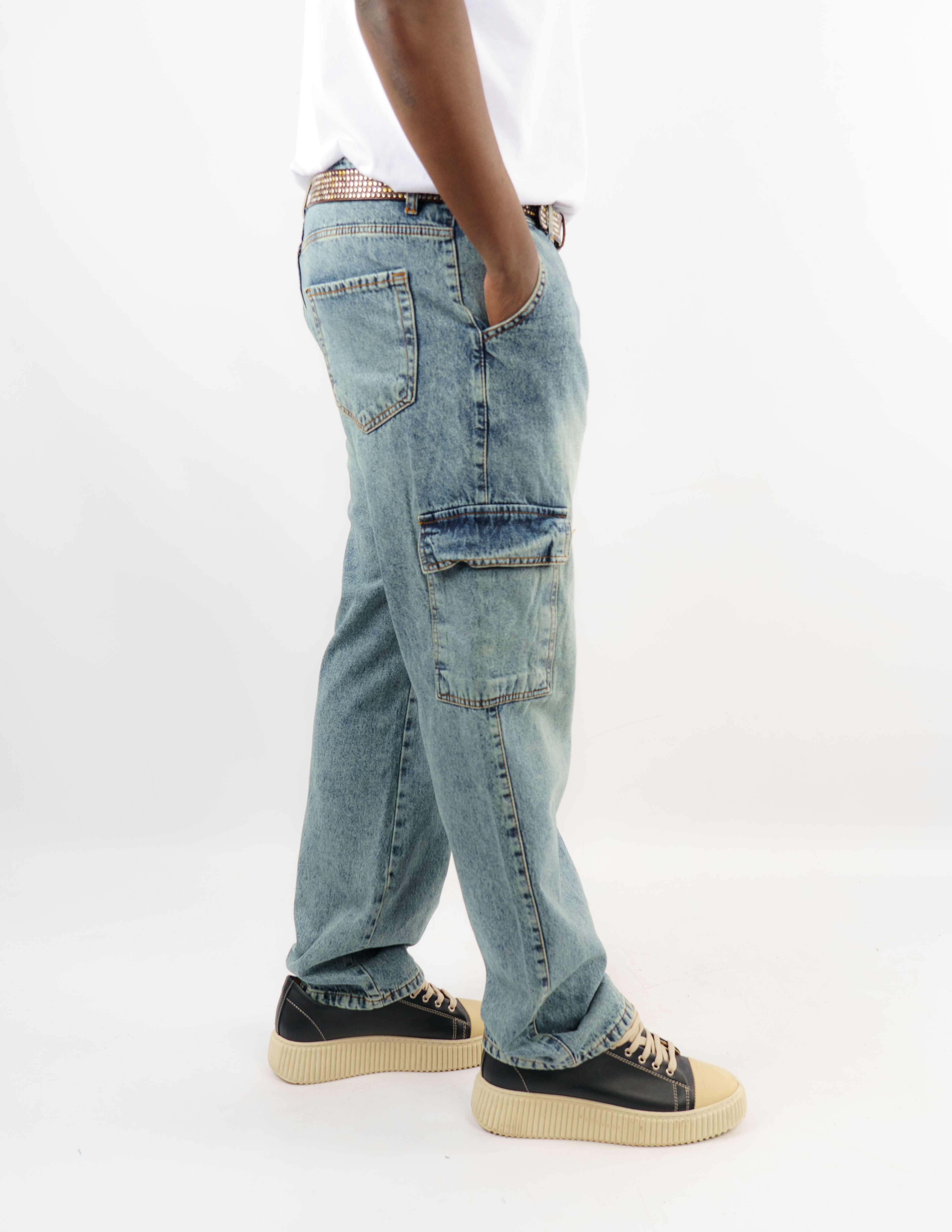 jeans baggy effetto sabbia con tasconi
