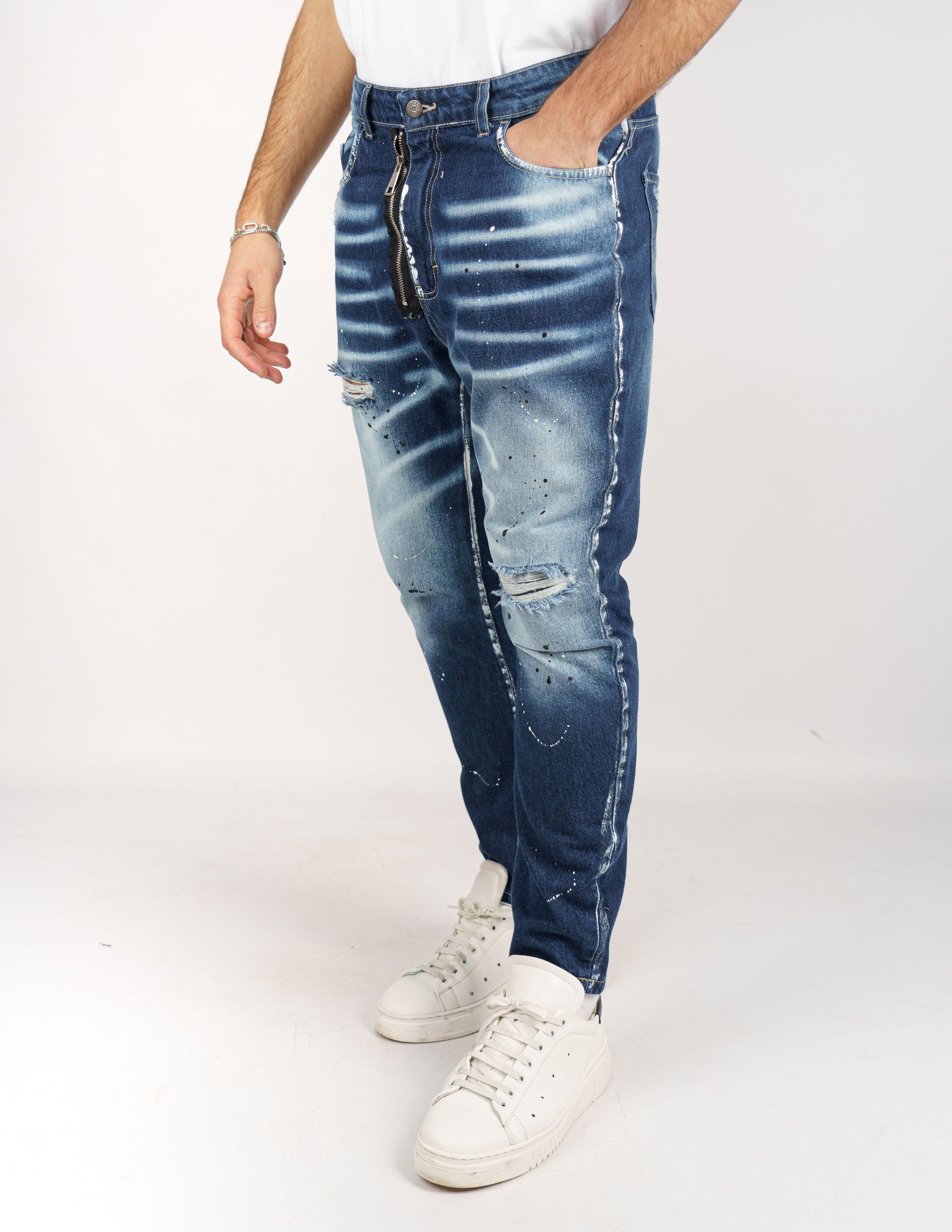 jeans denim cerniera e schizzi