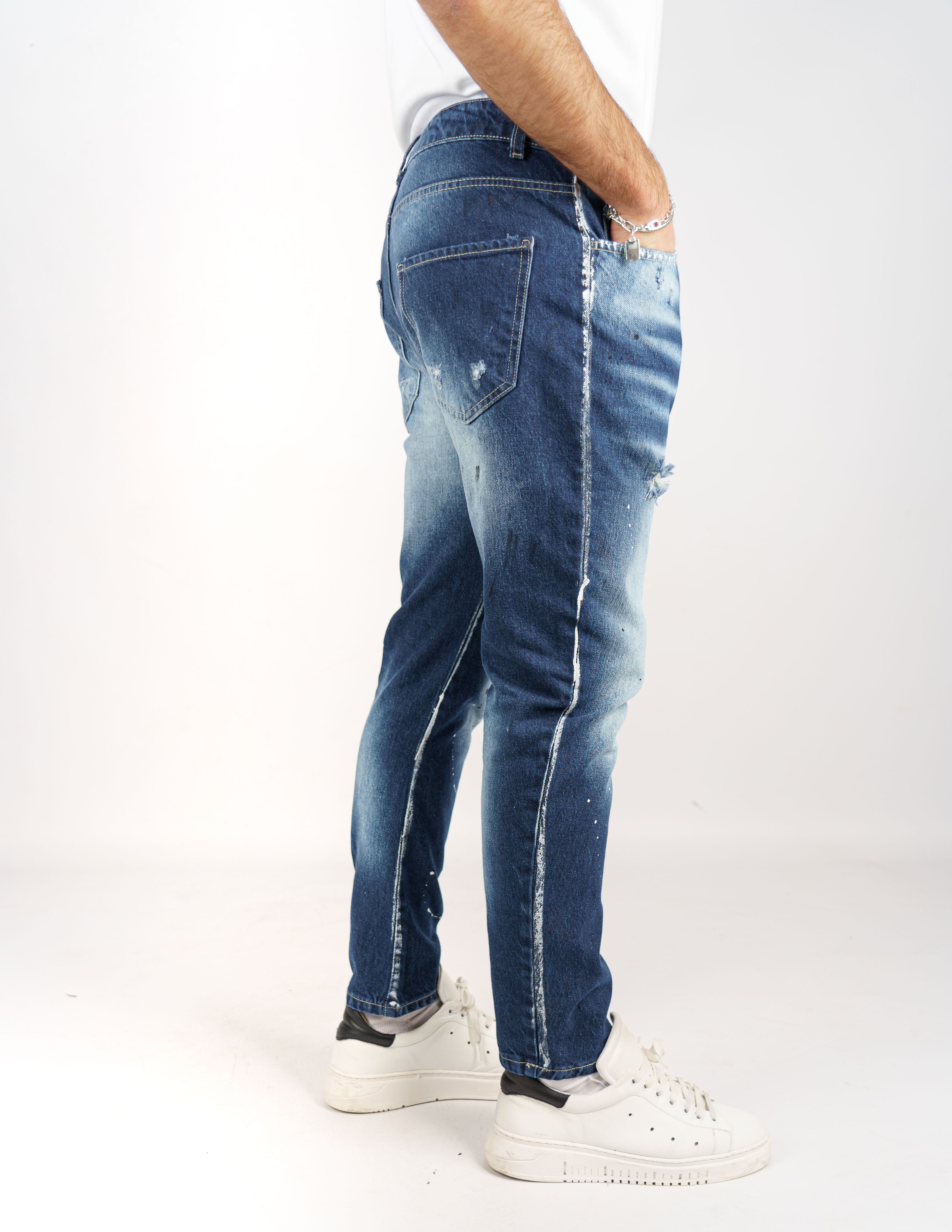 jeans denim cerniera e schizzi