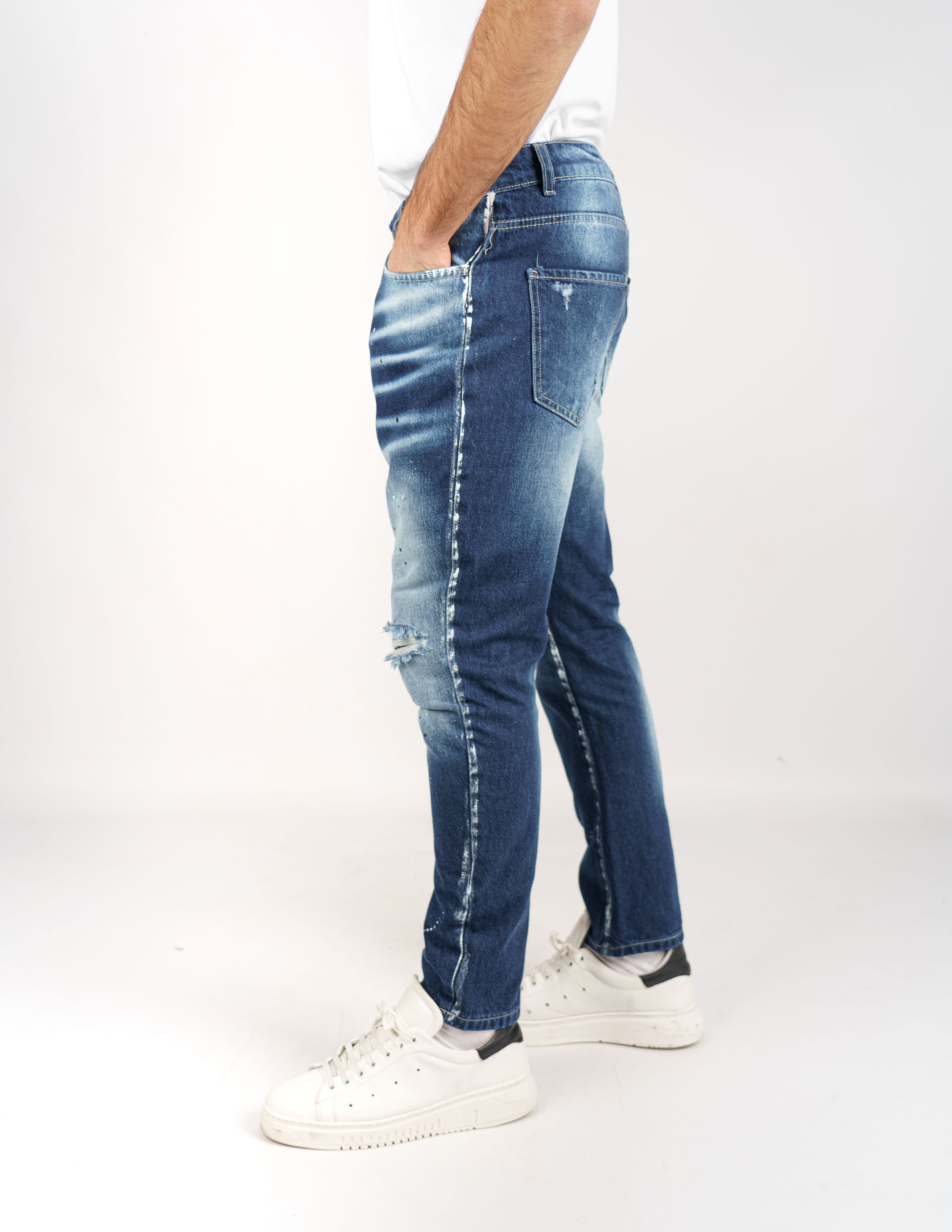 jeans denim cerniera e schizzi
