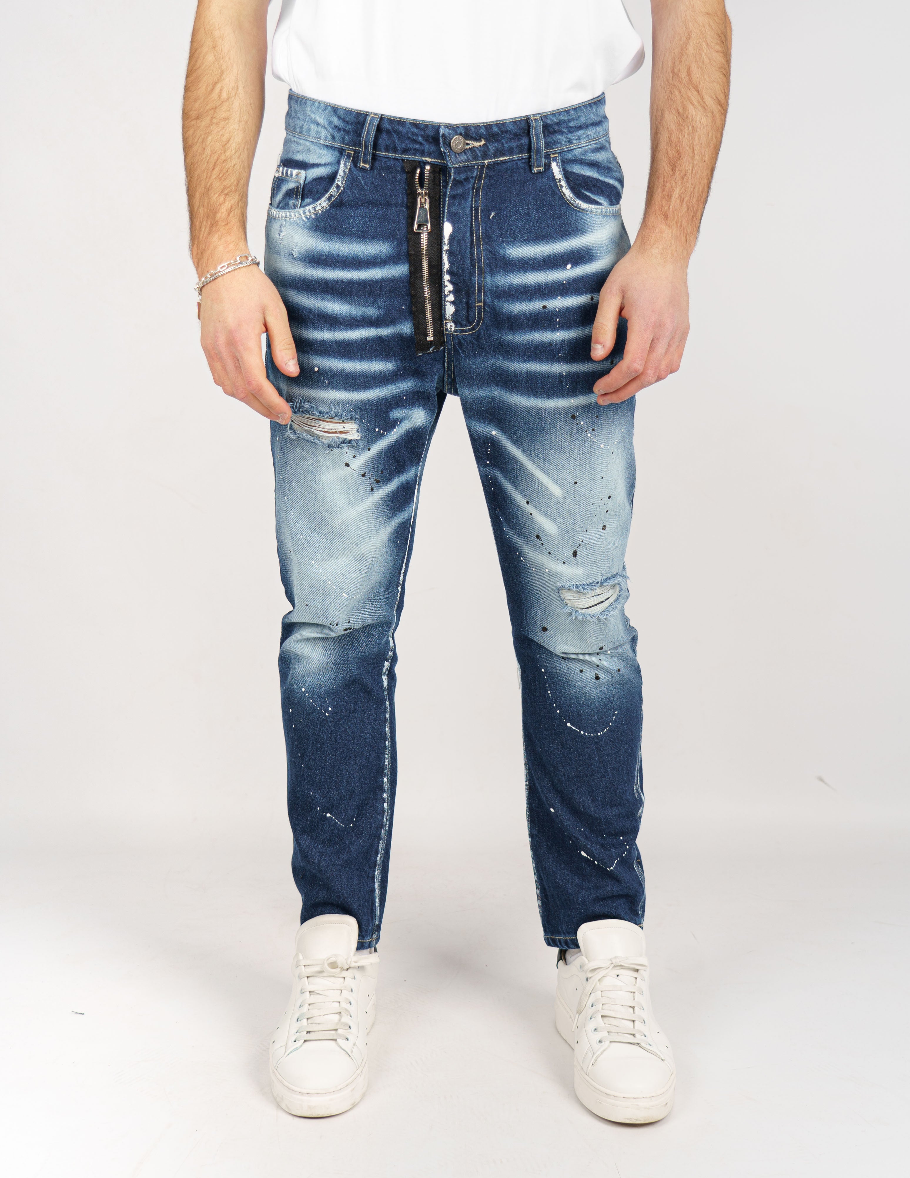 jeans denim cerniera e schizzi
