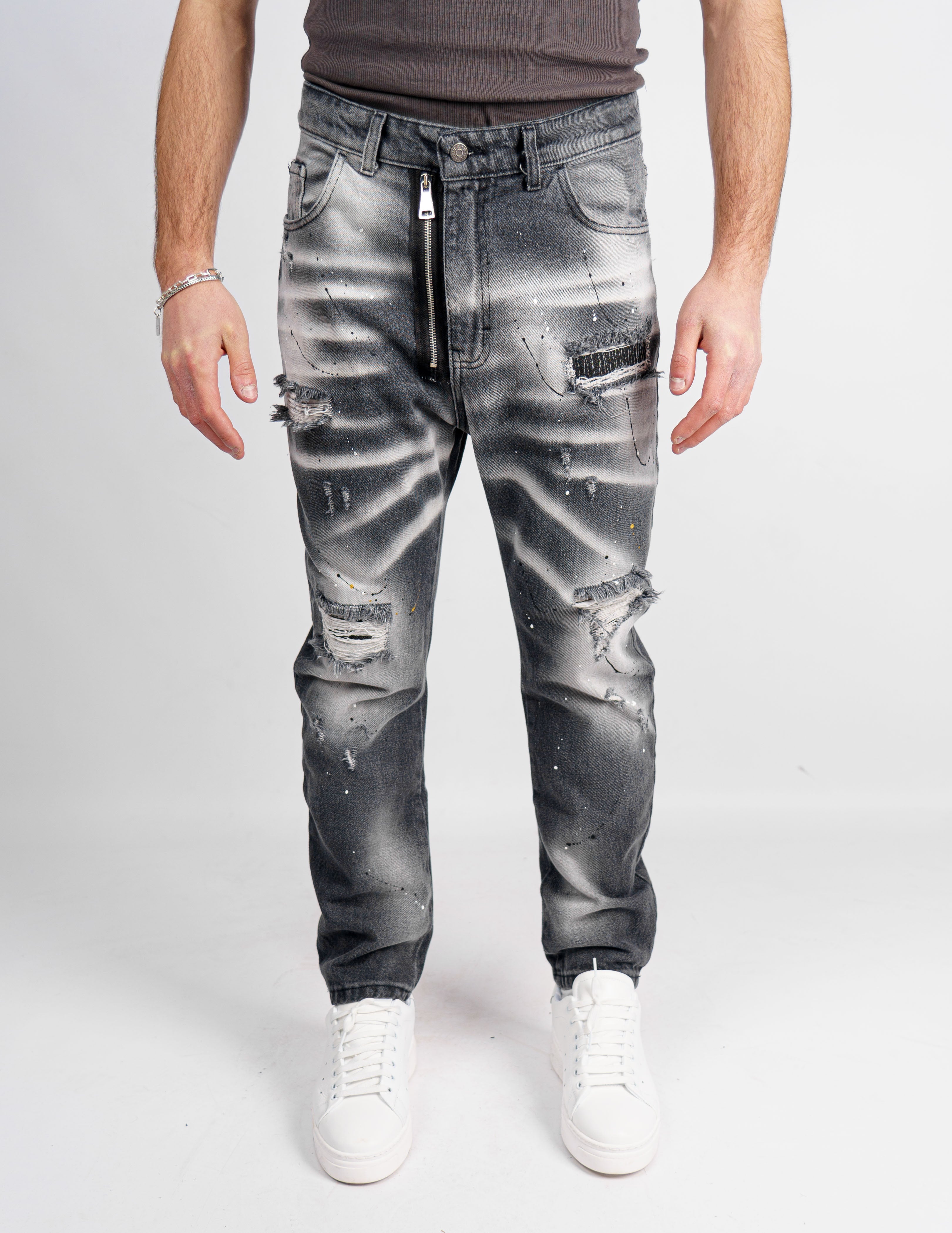 jeans denim cerniera e schizzi