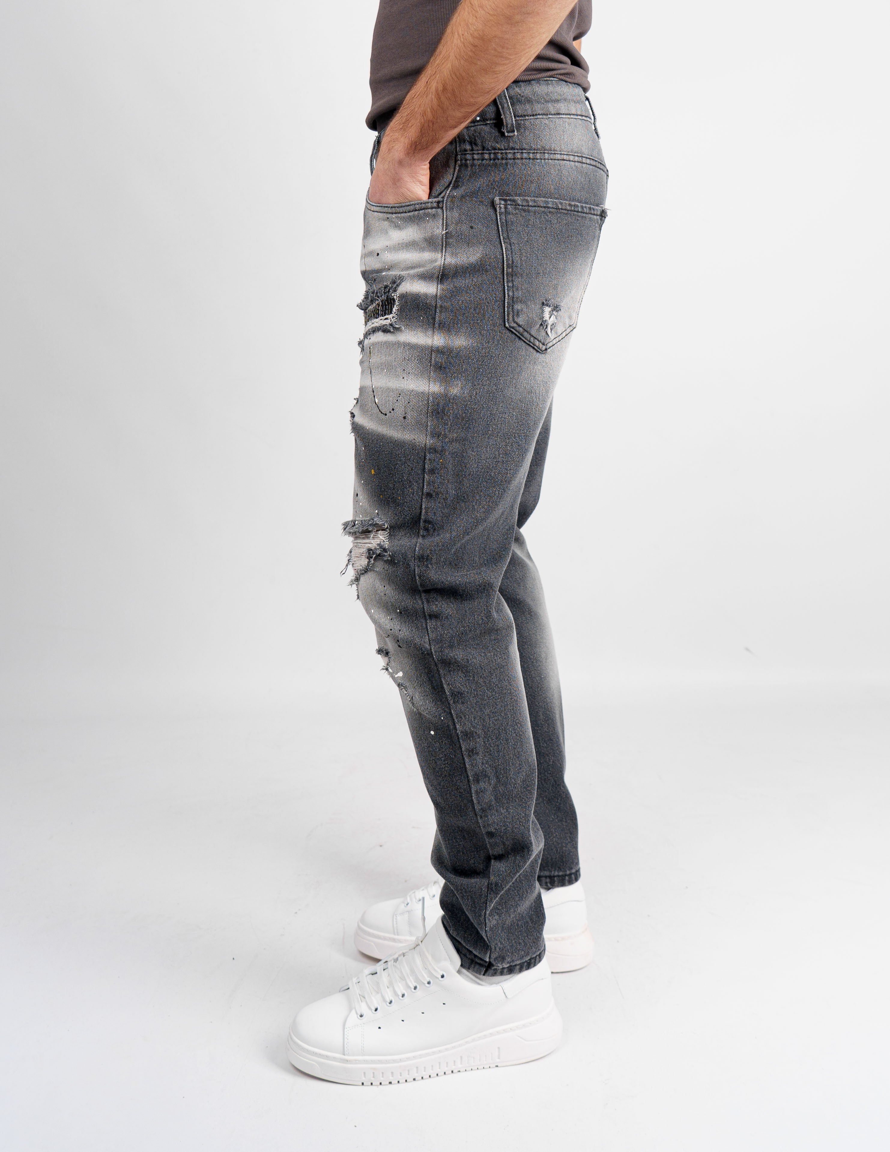 jeans denim cerniera e schizzi