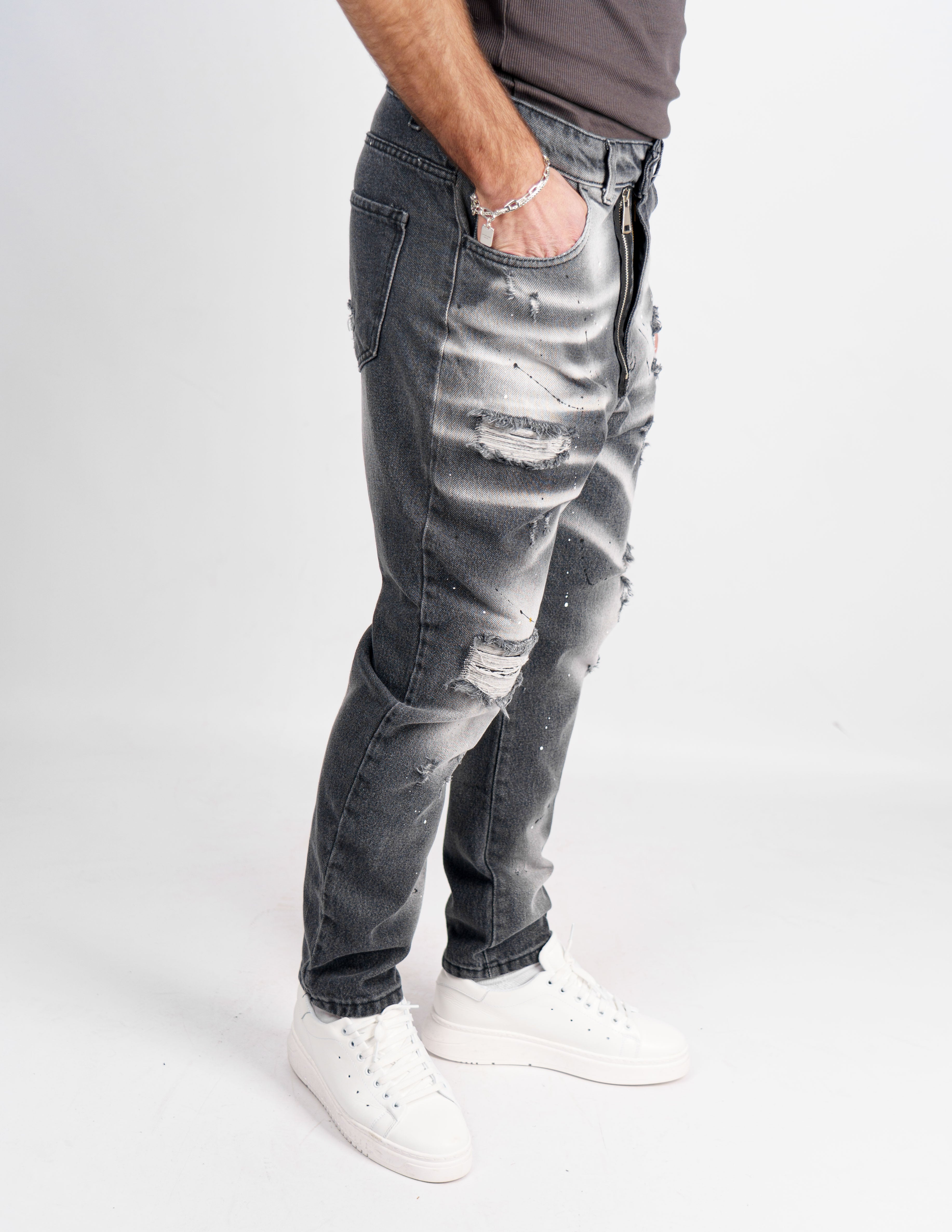 jeans denim cerniera e schizzi