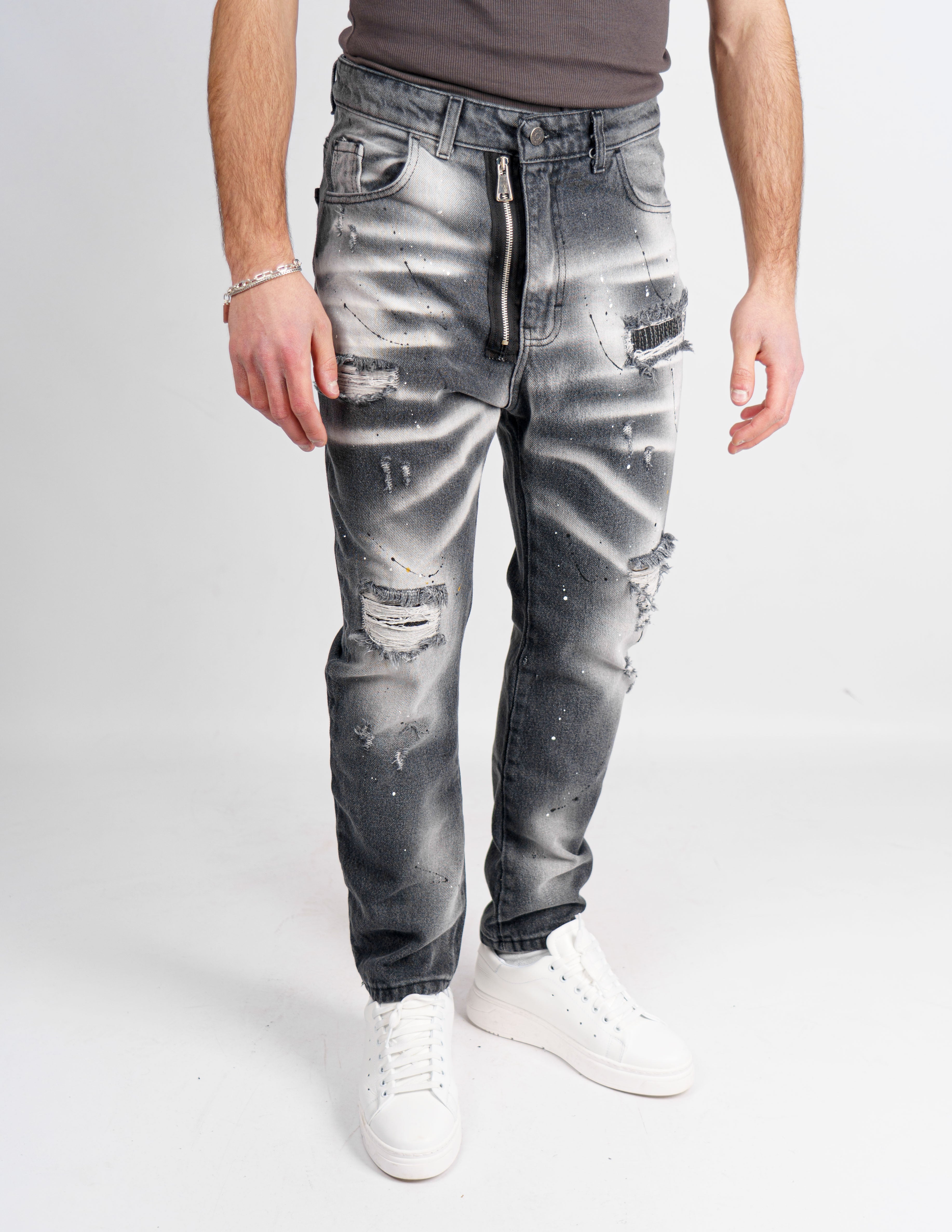 jeans denim cerniera e schizzi