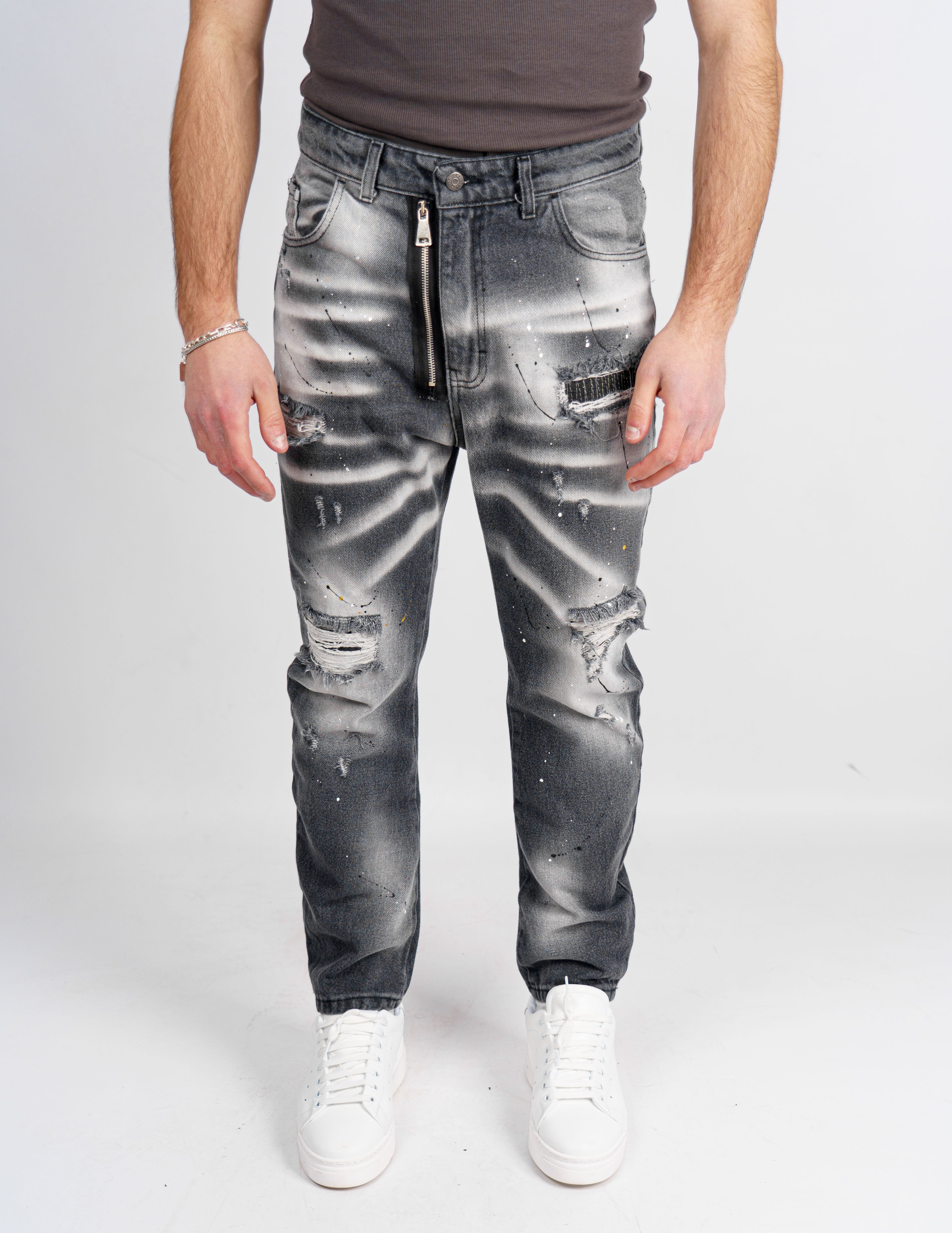 jeans denim cerniera e schizzi