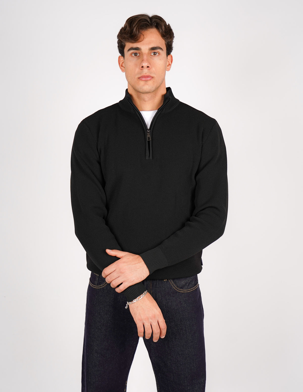 maglione mezza zip over d antipilling