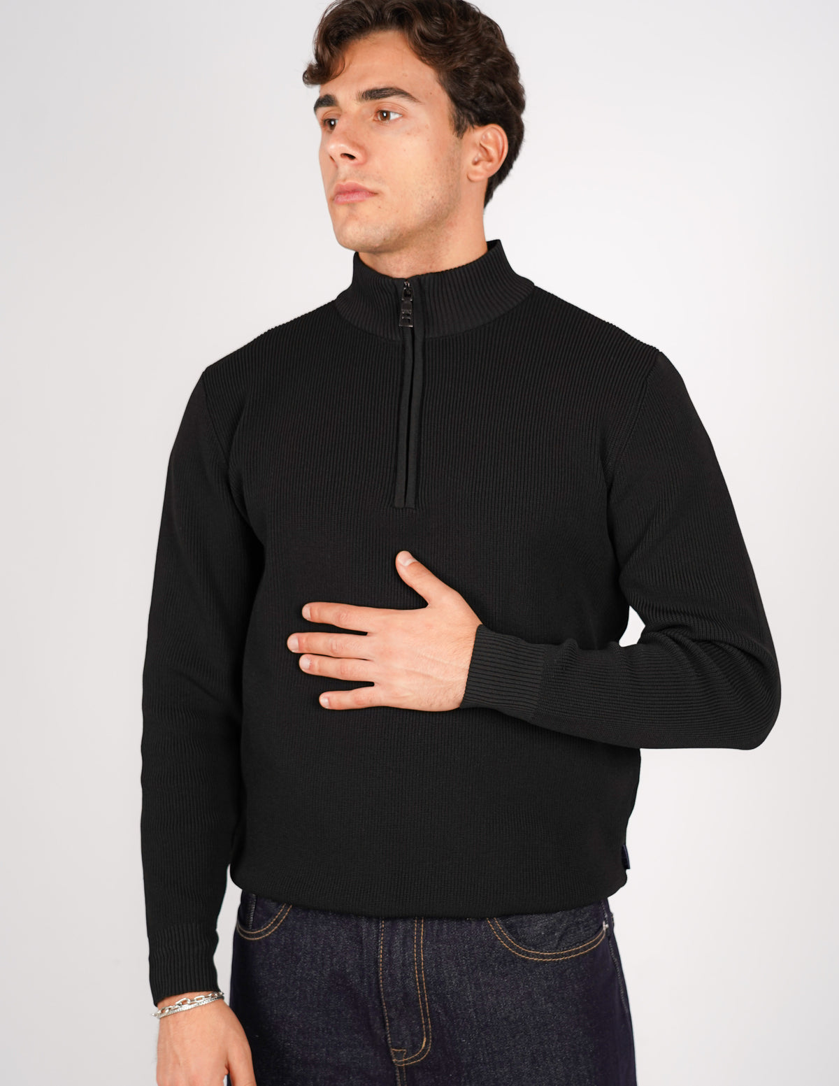 maglione mezza zip over d antipilling