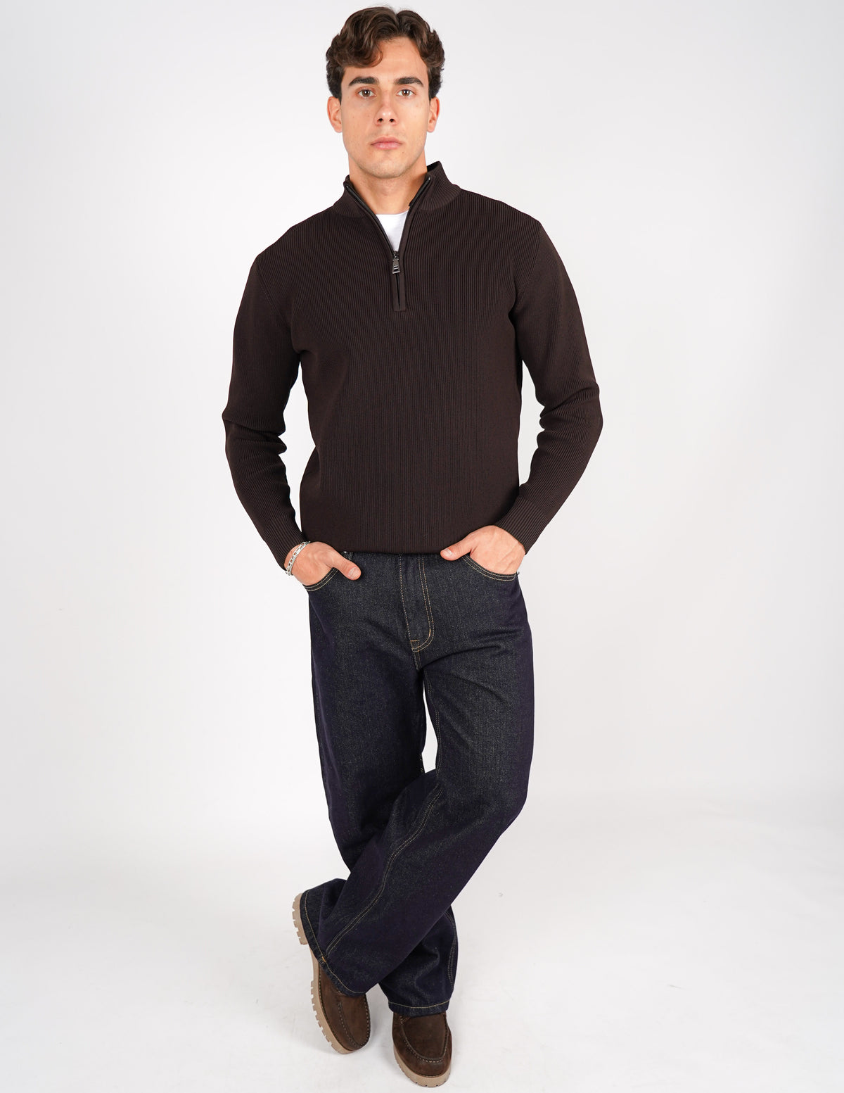 maglione mezza zip over d antipilling