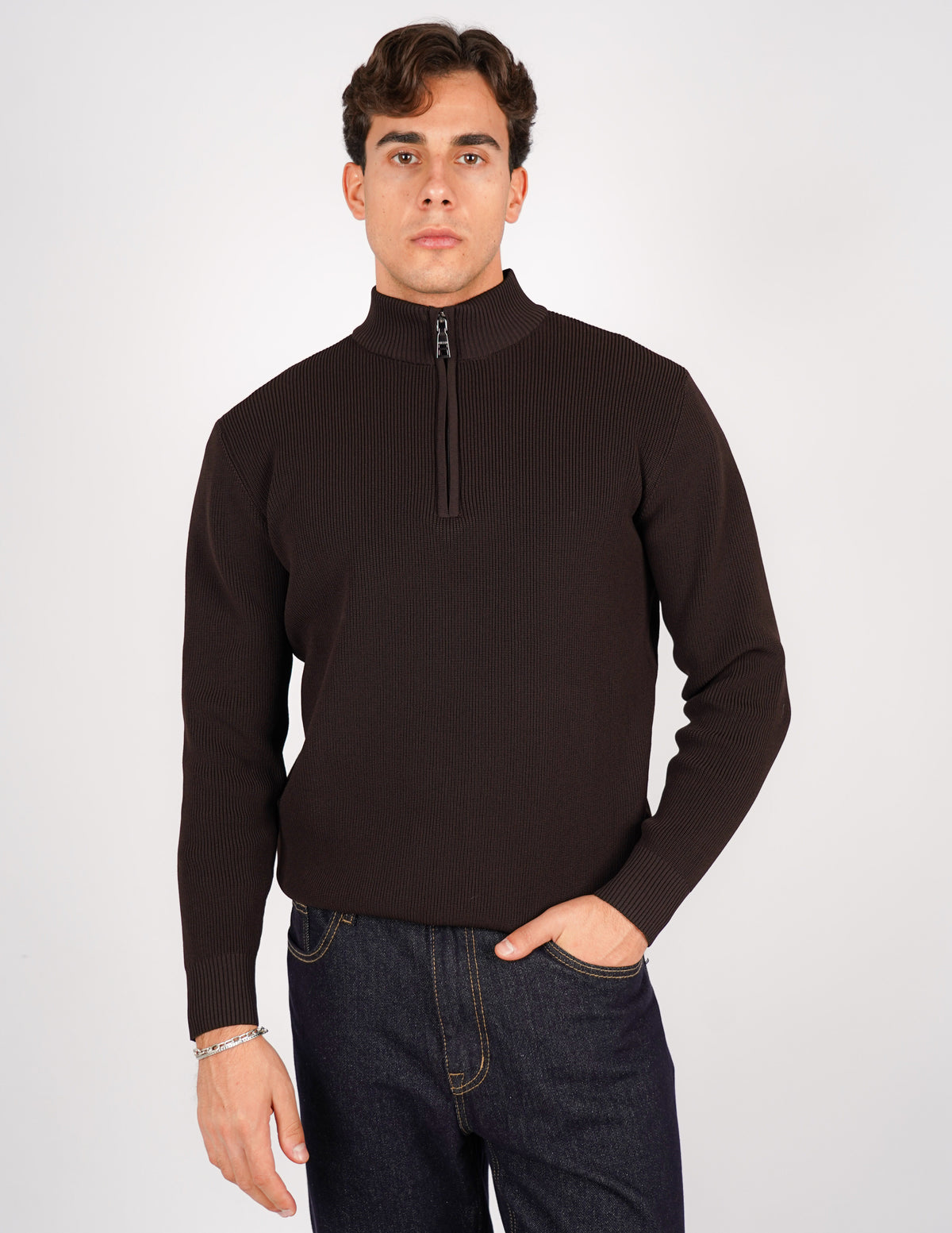 maglione mezza zip over d antipilling