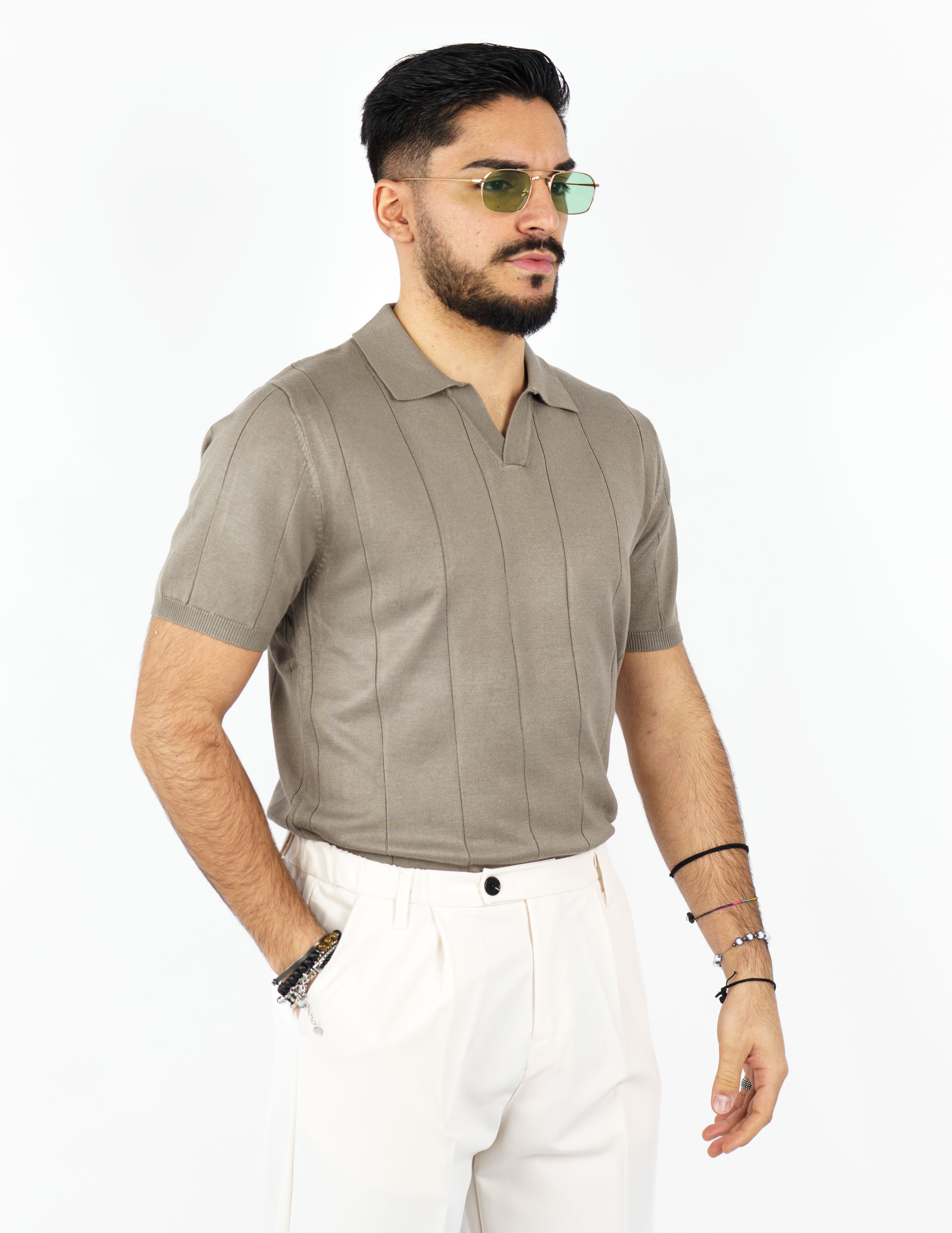 polo in filo collo aperto strutturata