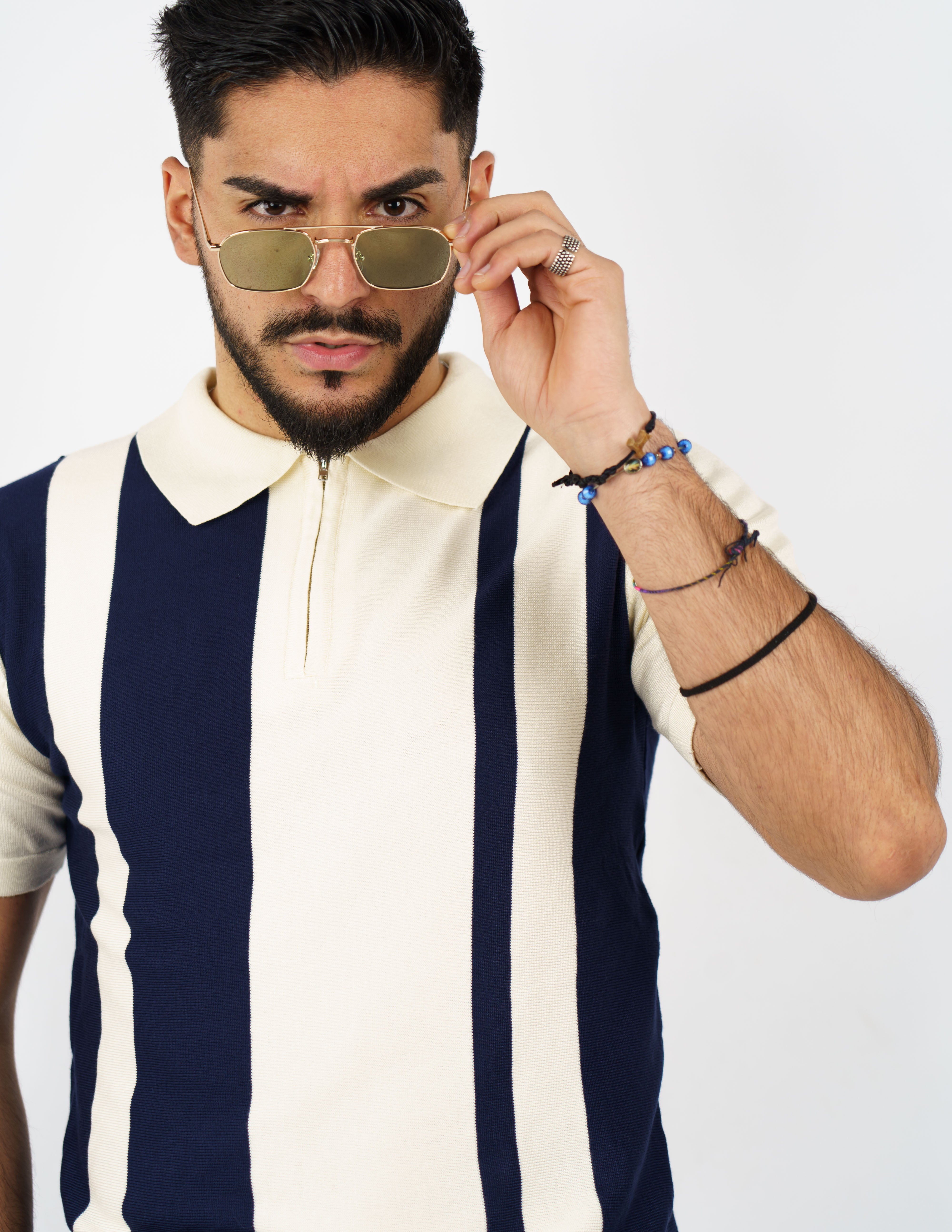 polo in filo con zip doppio colore