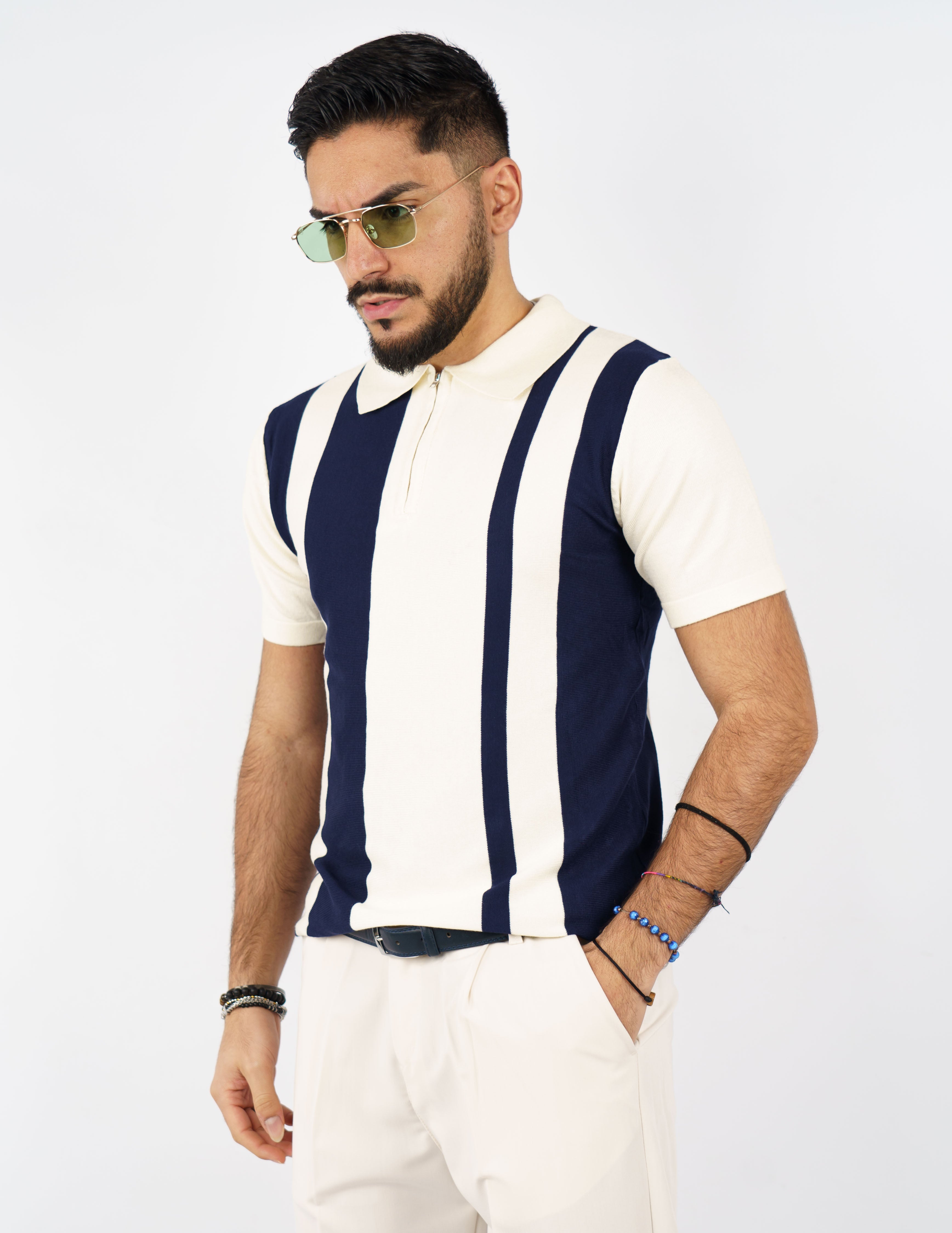 polo in filo con zip doppio colore