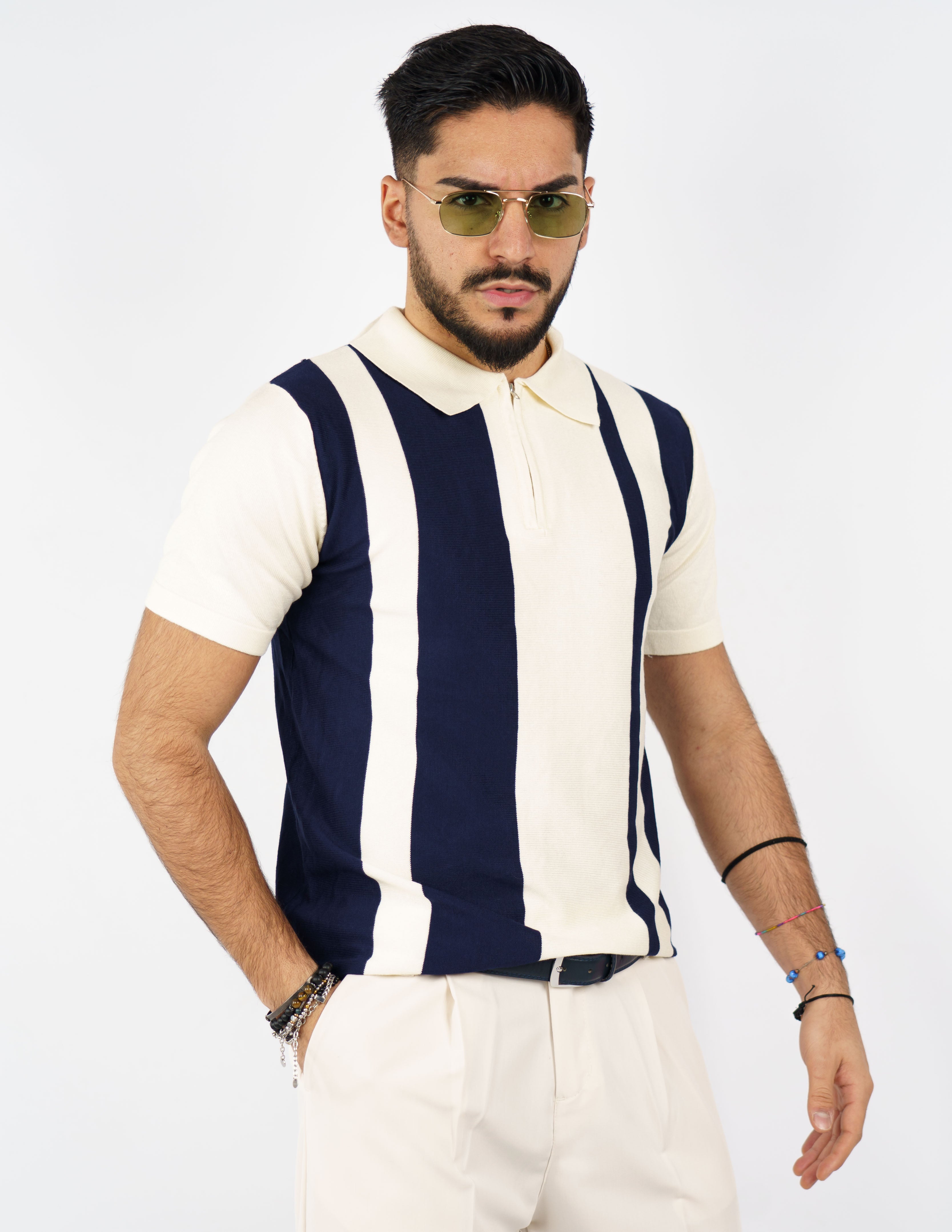 polo in filo con zip doppio colore