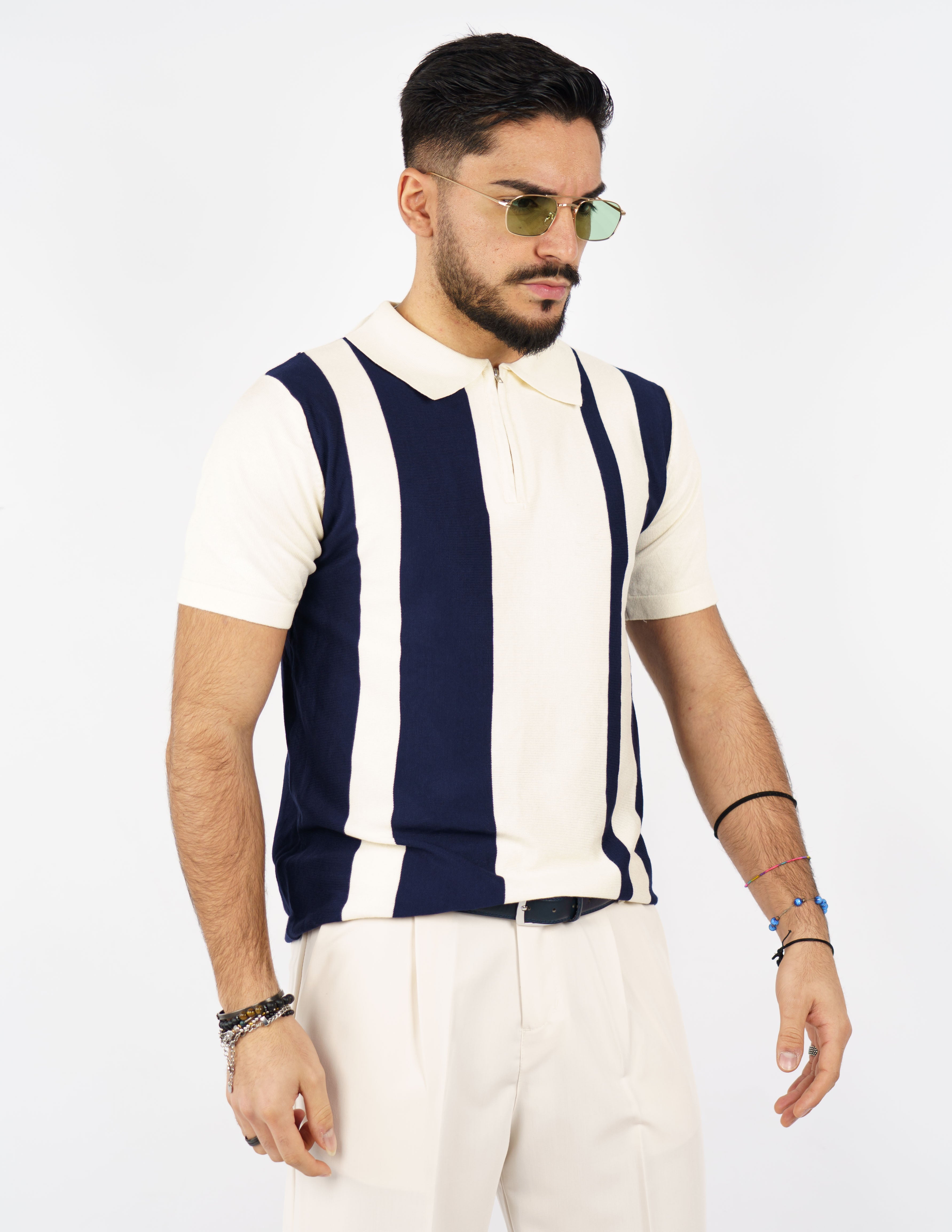 polo in filo con zip doppio colore