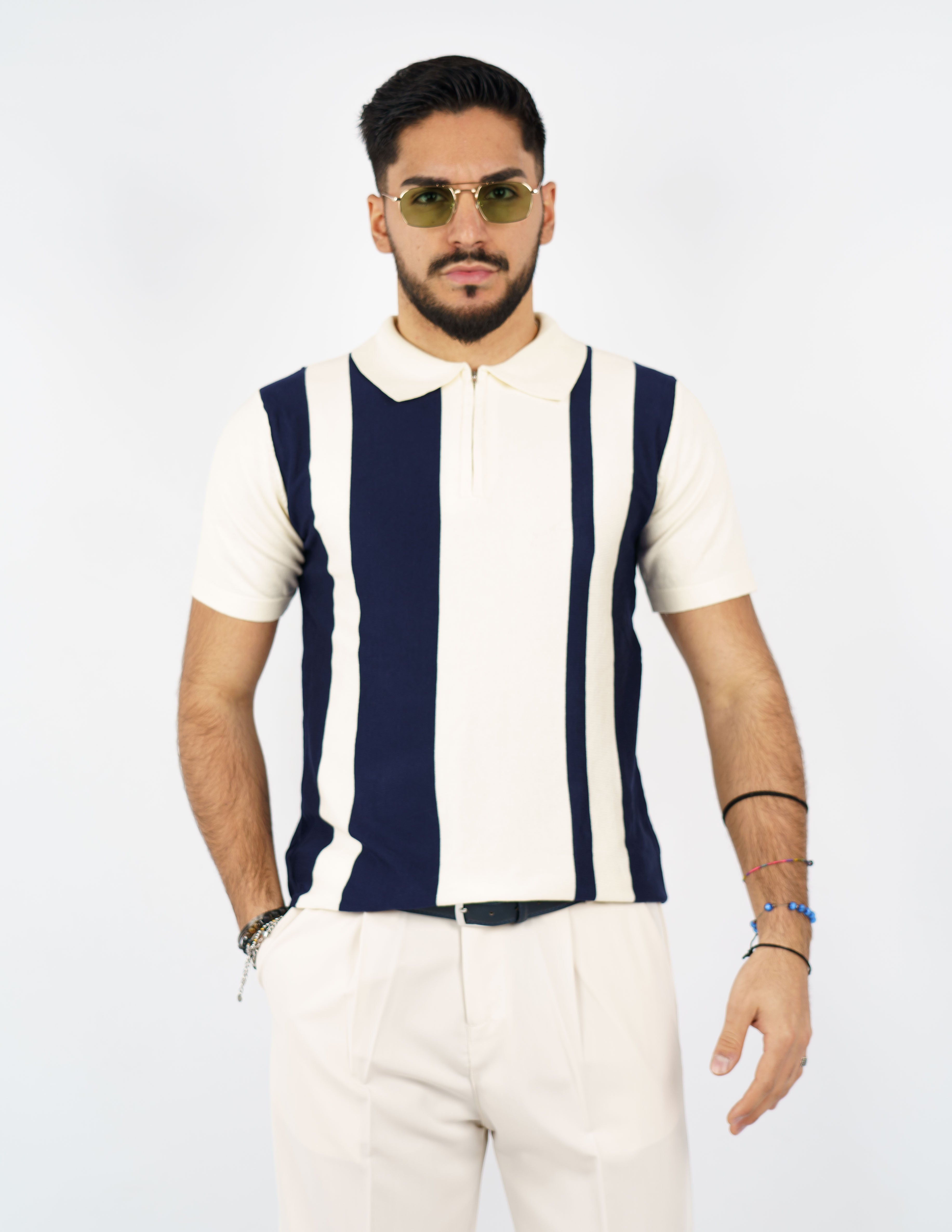 polo in filo con zip doppio colore