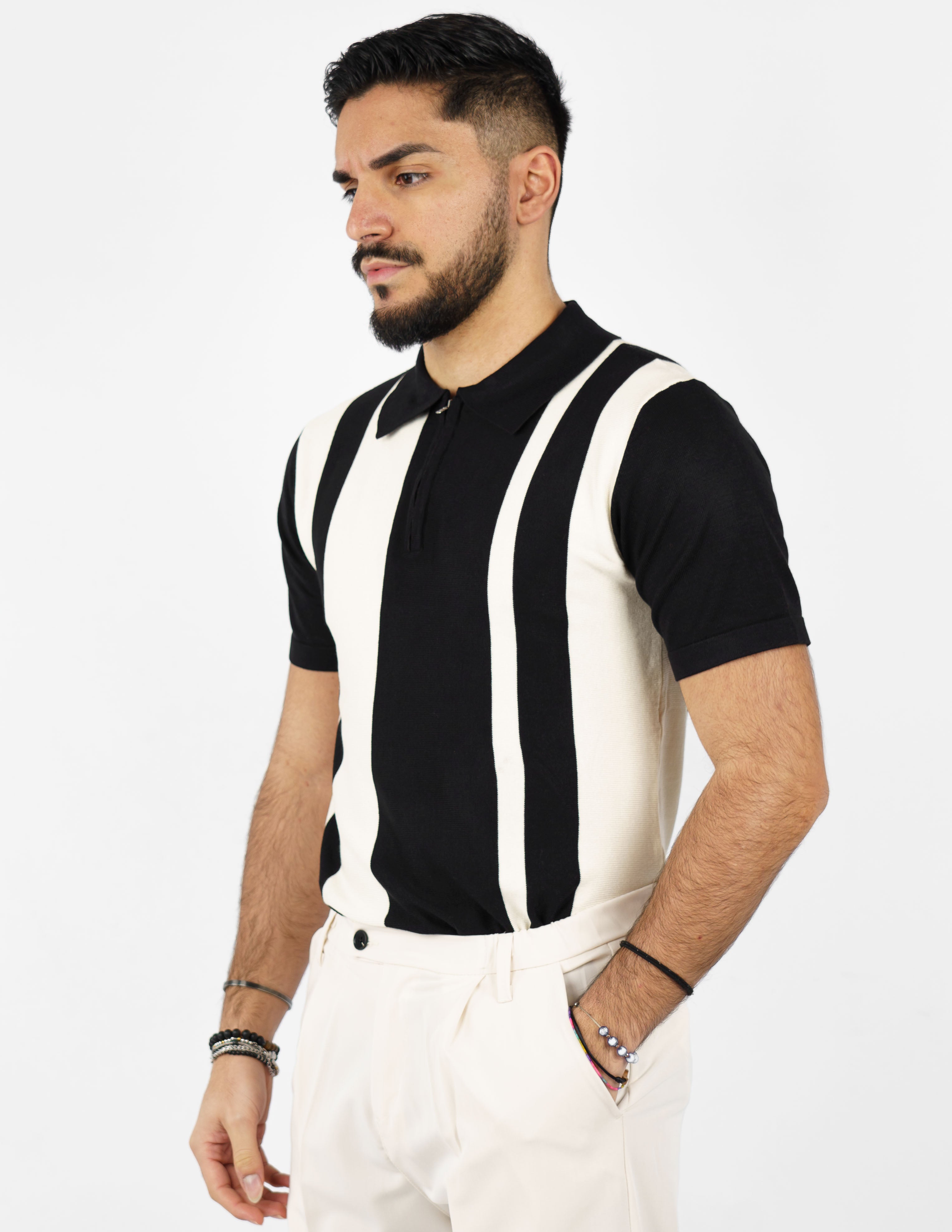 polo in filo con zip doppio colore