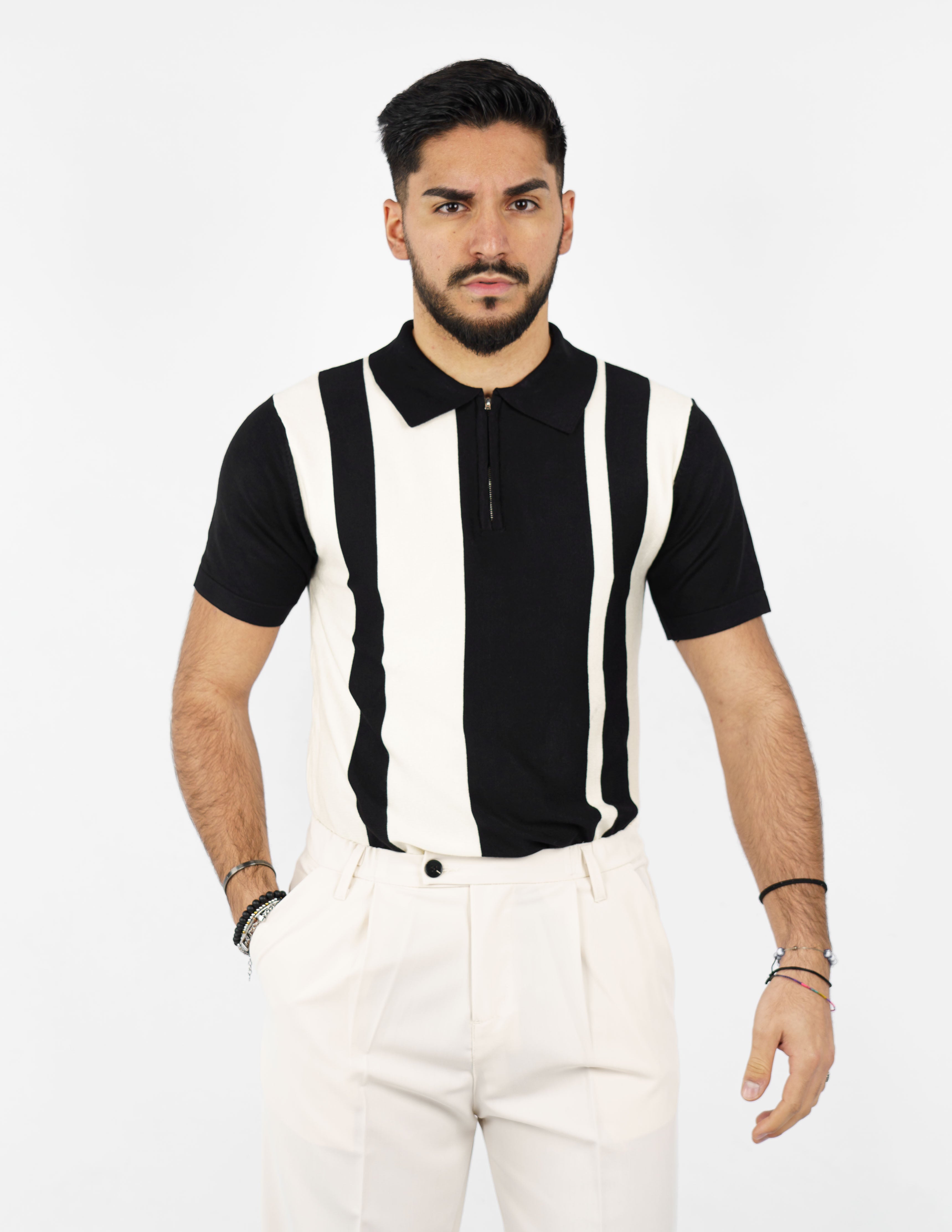 polo in filo con zip doppio colore