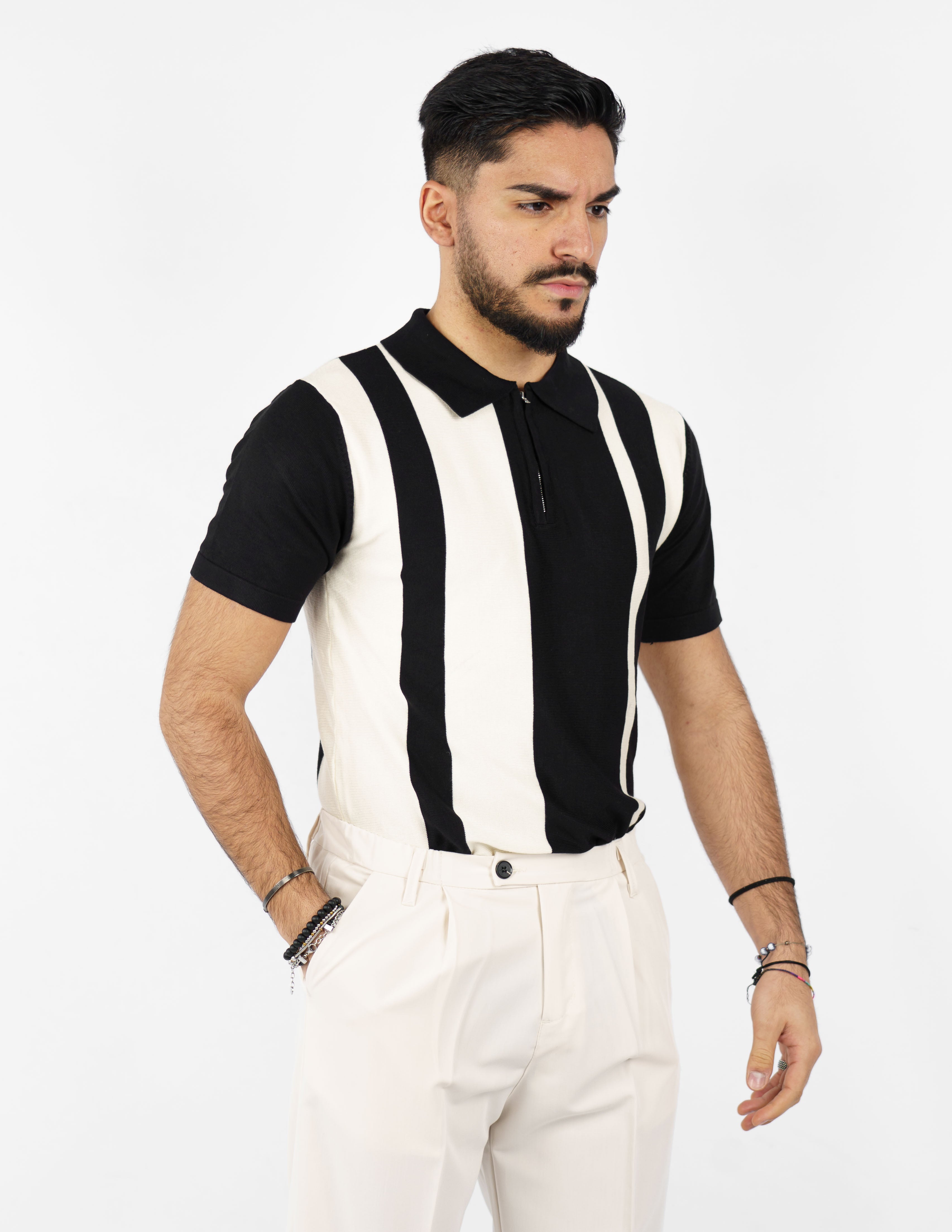 polo in filo con zip doppio colore