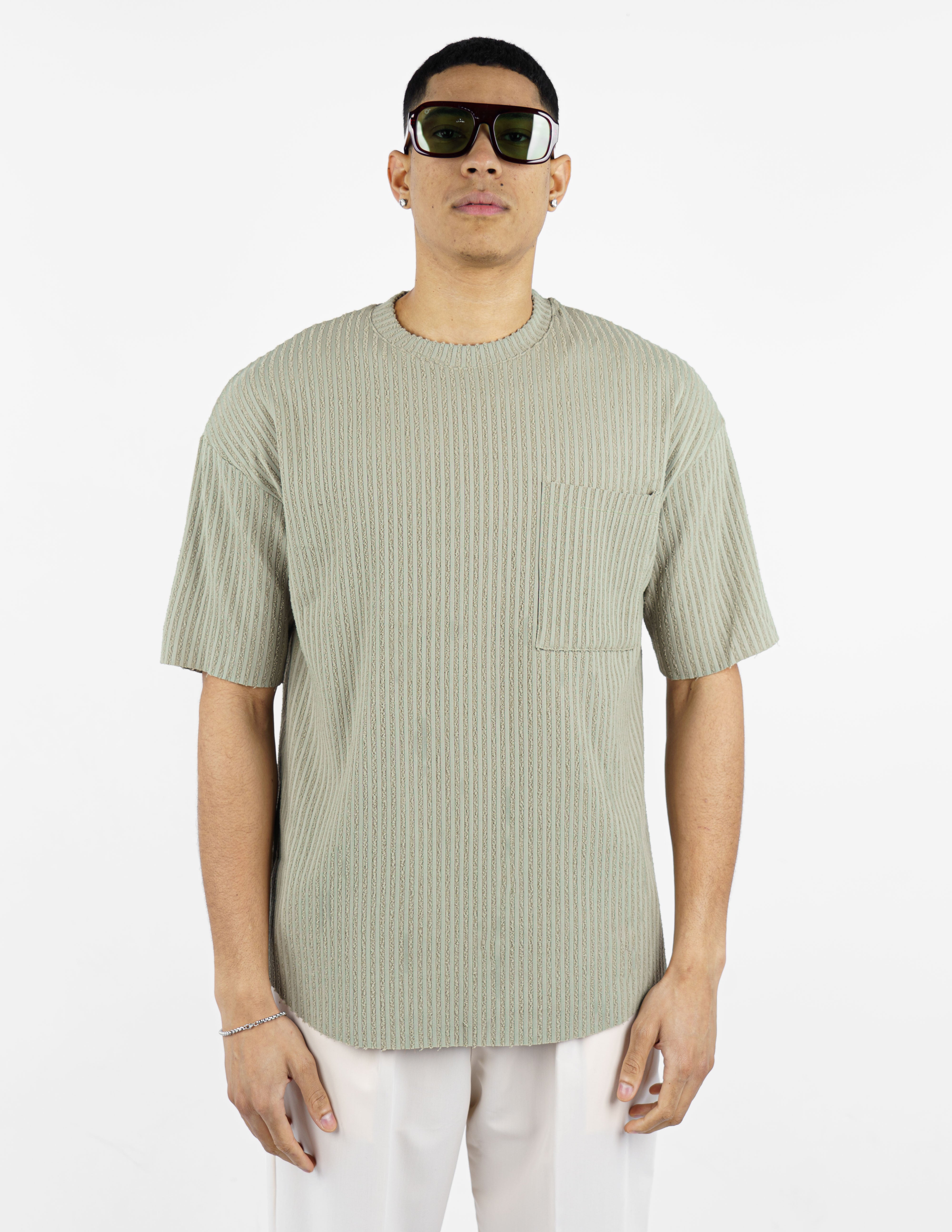 t-shirt girocollo strutturata rigata