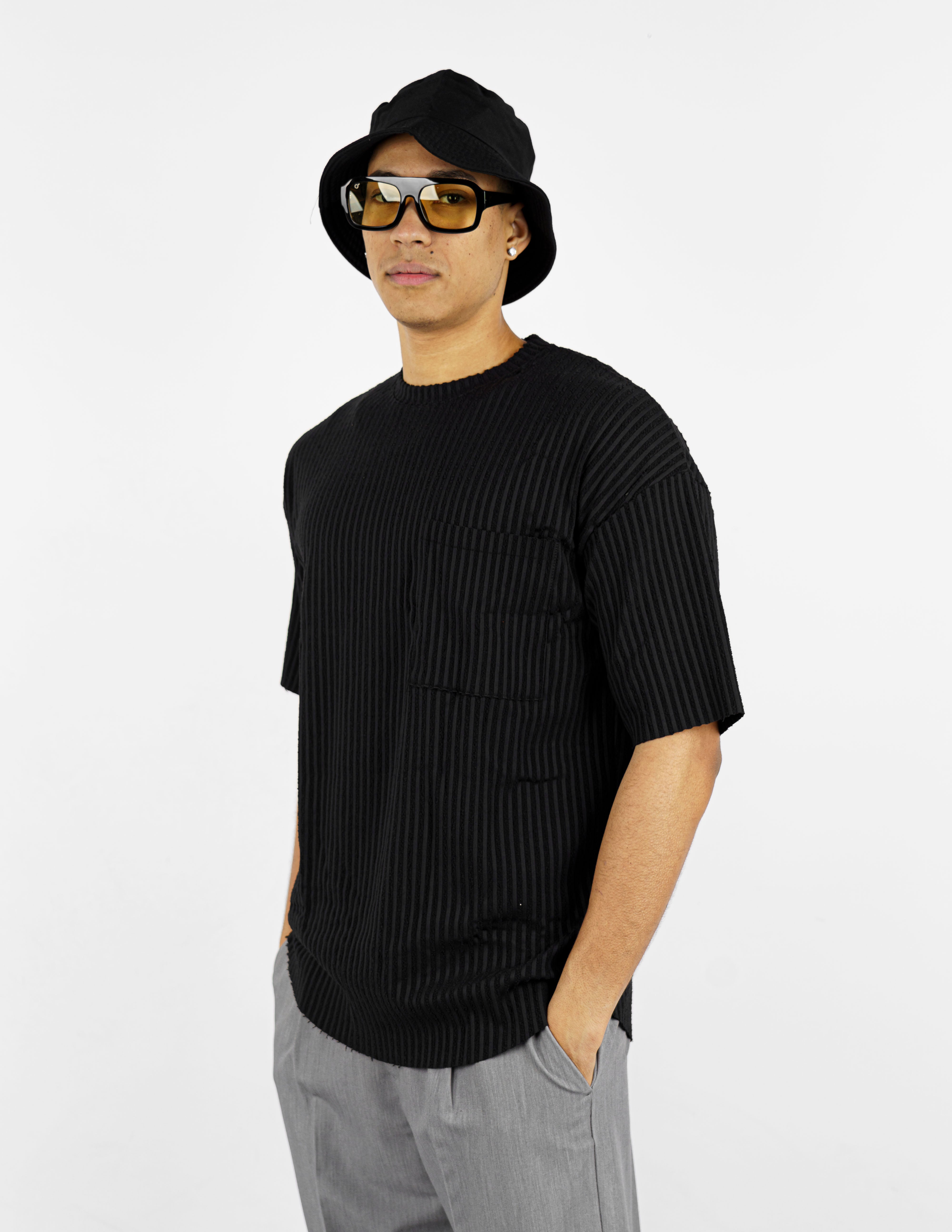 t-shirt girocollo strutturata rigata