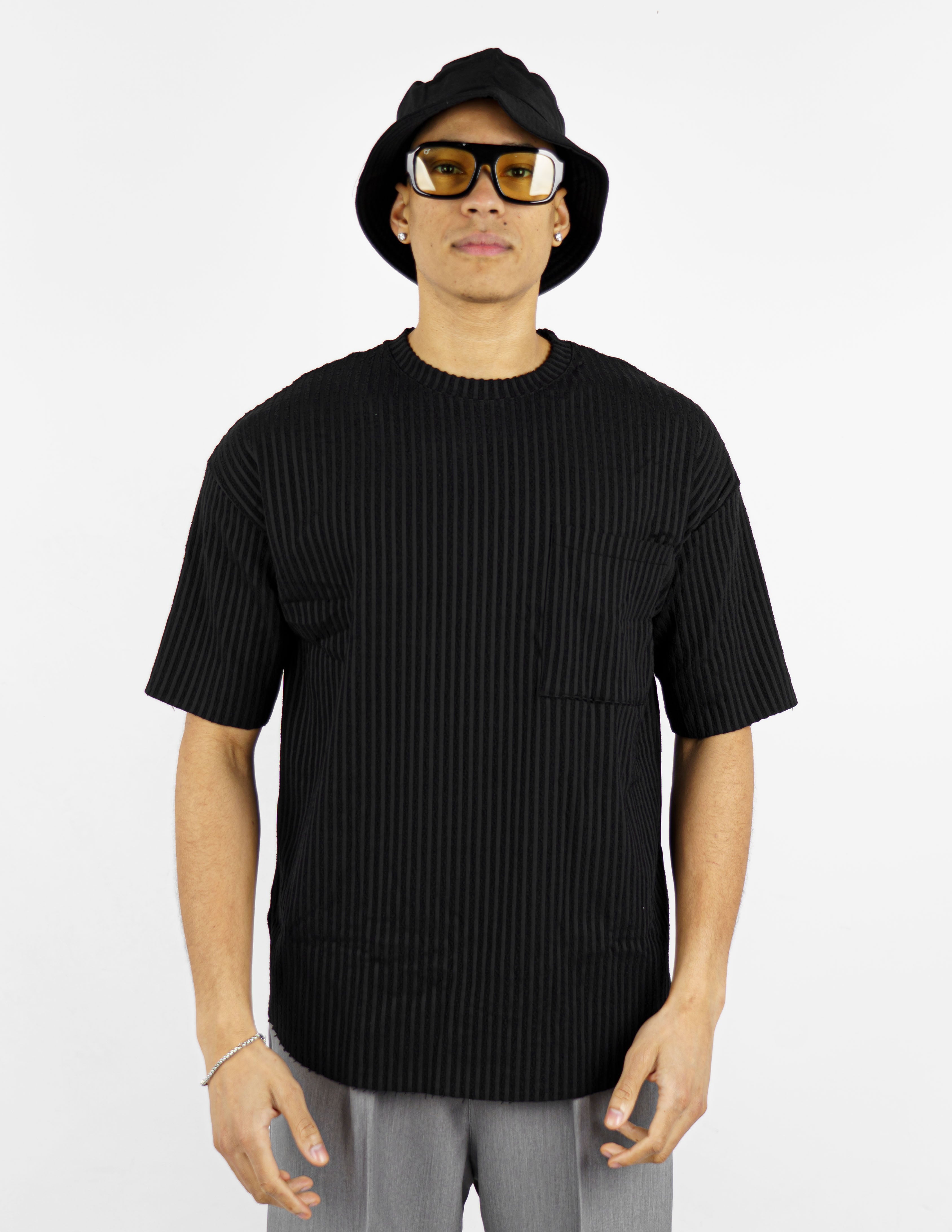 t-shirt girocollo strutturata rigata