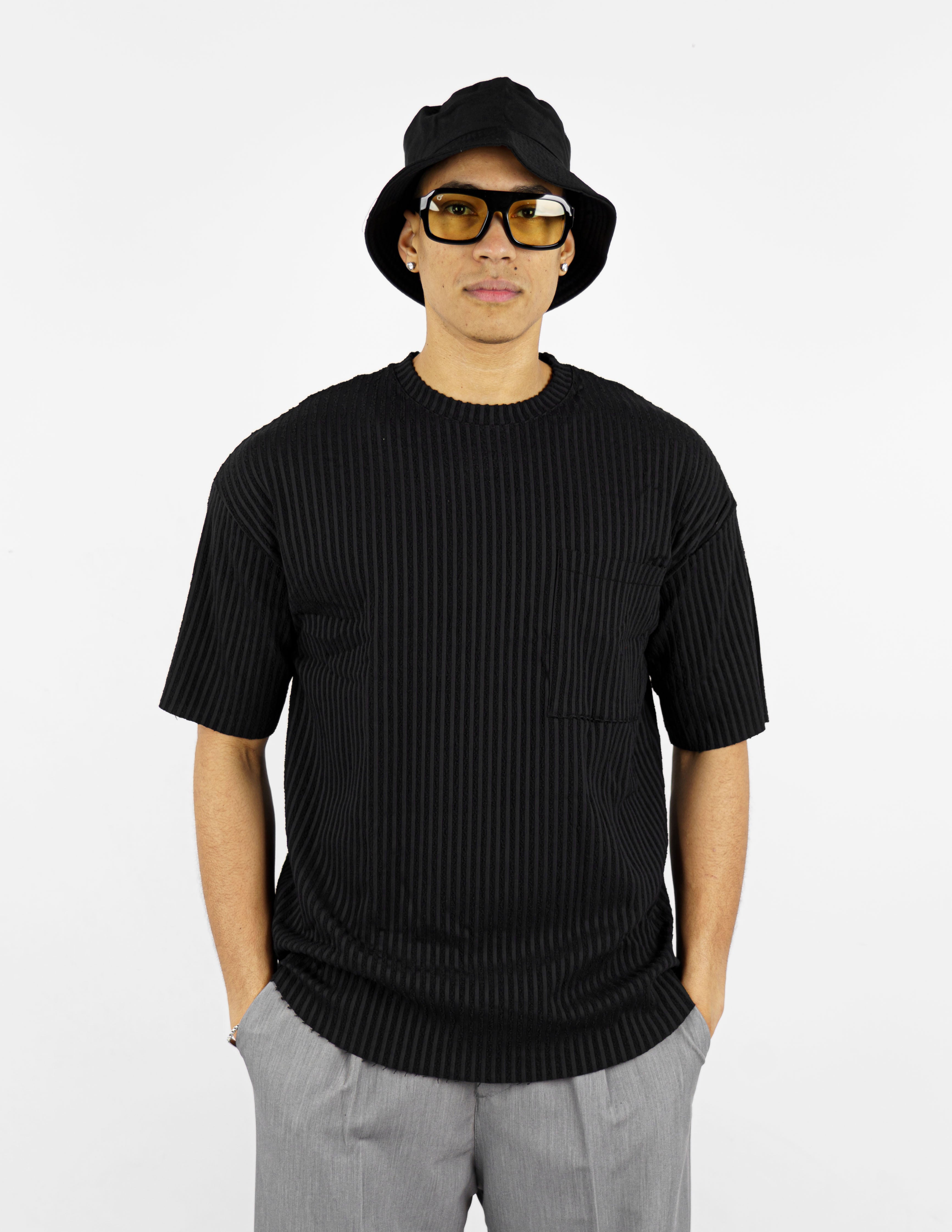 t-shirt girocollo strutturata rigata